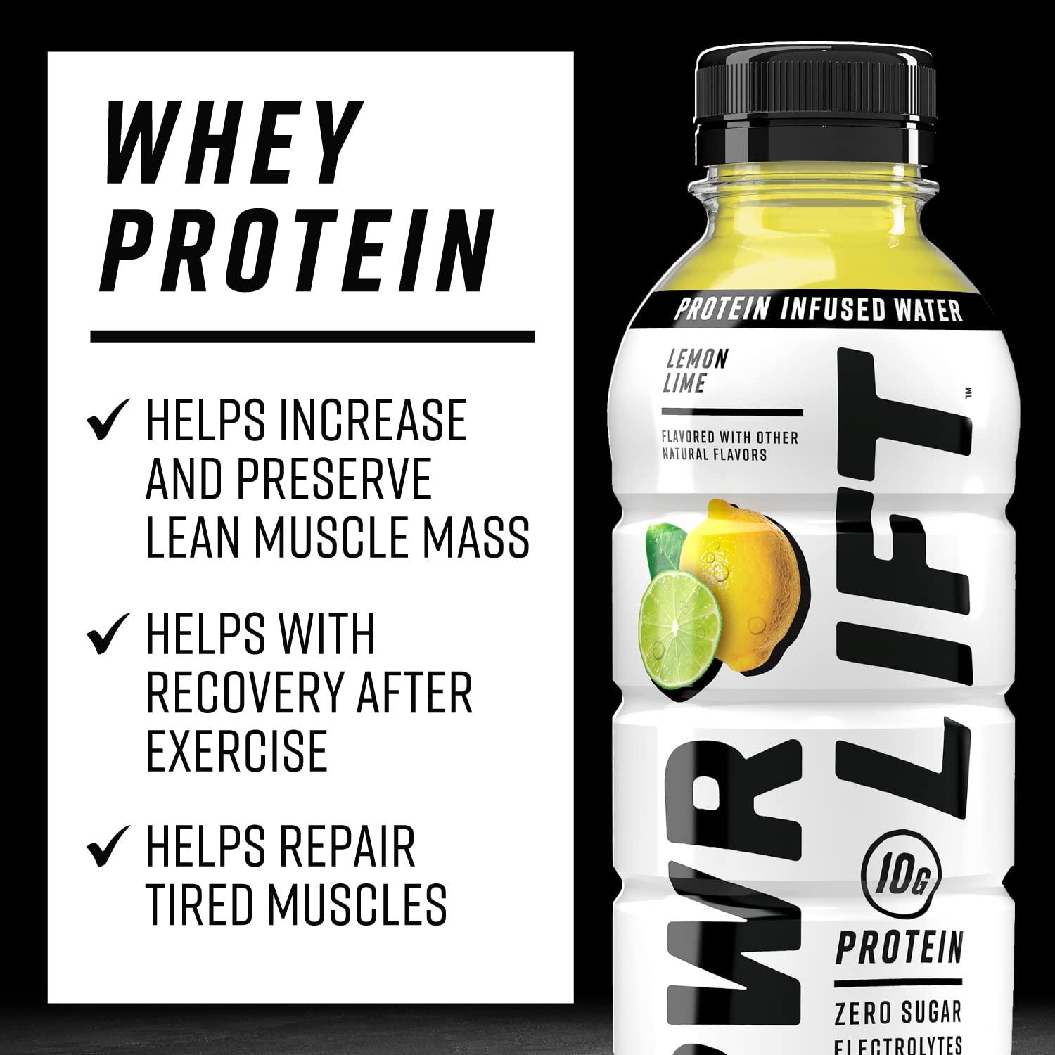 Whey Protein Water Sports Drink by PWR LIFT Lemon Lime Keto, Vitamin B, Electrolytes, Zero