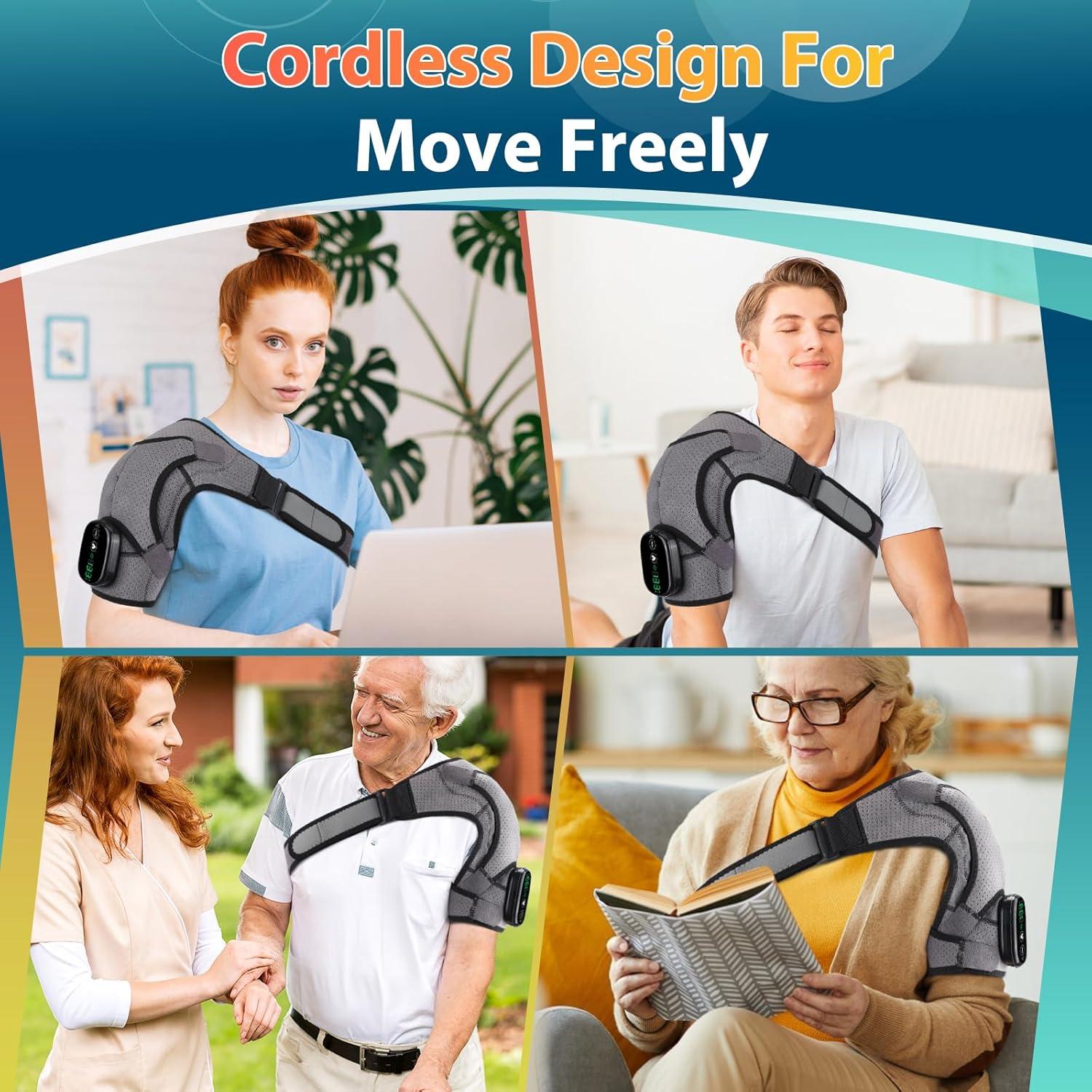 DeMoce Cordless Heated Shoulder Wrap | Massager & Heating Pad with Vibration  | Black & Gray Shoulder Brace | Buy Now with Express International Delivery  | GoSupps.com