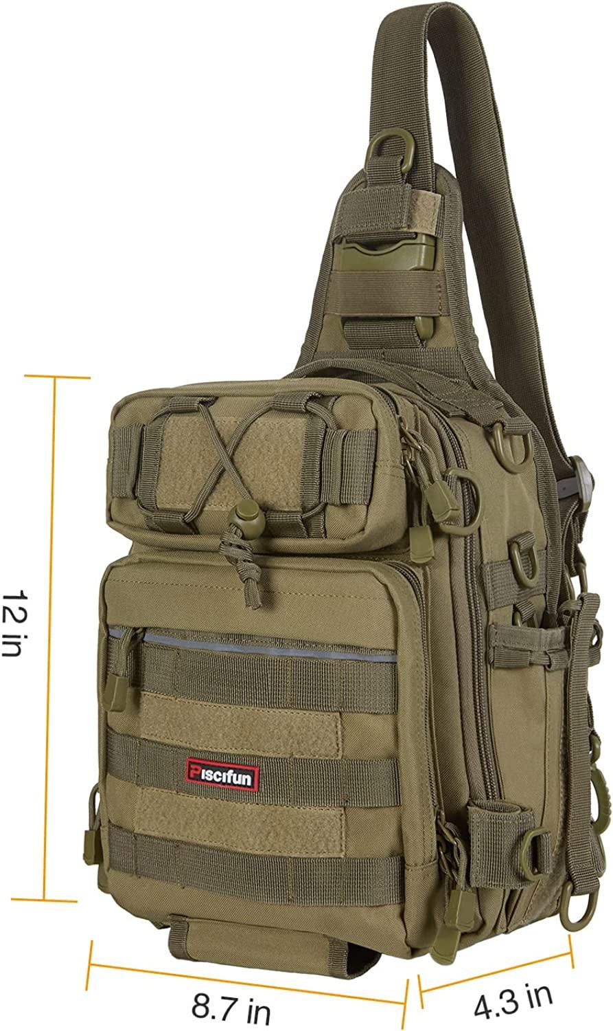 Piscifun Fishing Sling Tackle Storage Bag, Lightweight Outdoor Fishing Tool  Shoulder Backpack for Fishing Hiking Hunting Camping Khaki  Standard(11.8*8.3*3.9inch)