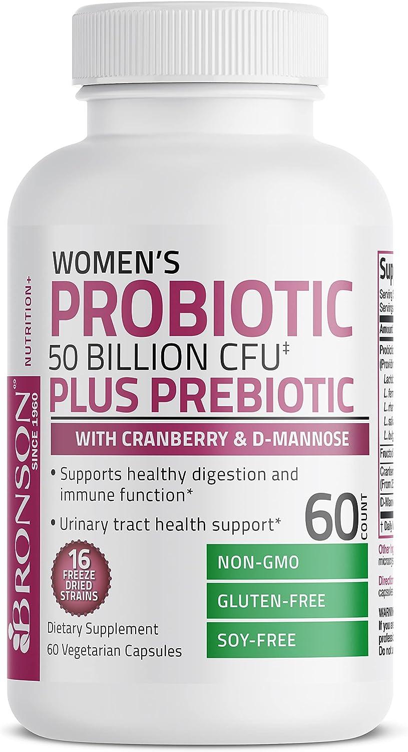 Bronson Women's Probiotic 50 Billion CFU + Prebiotic with Cranberry & D