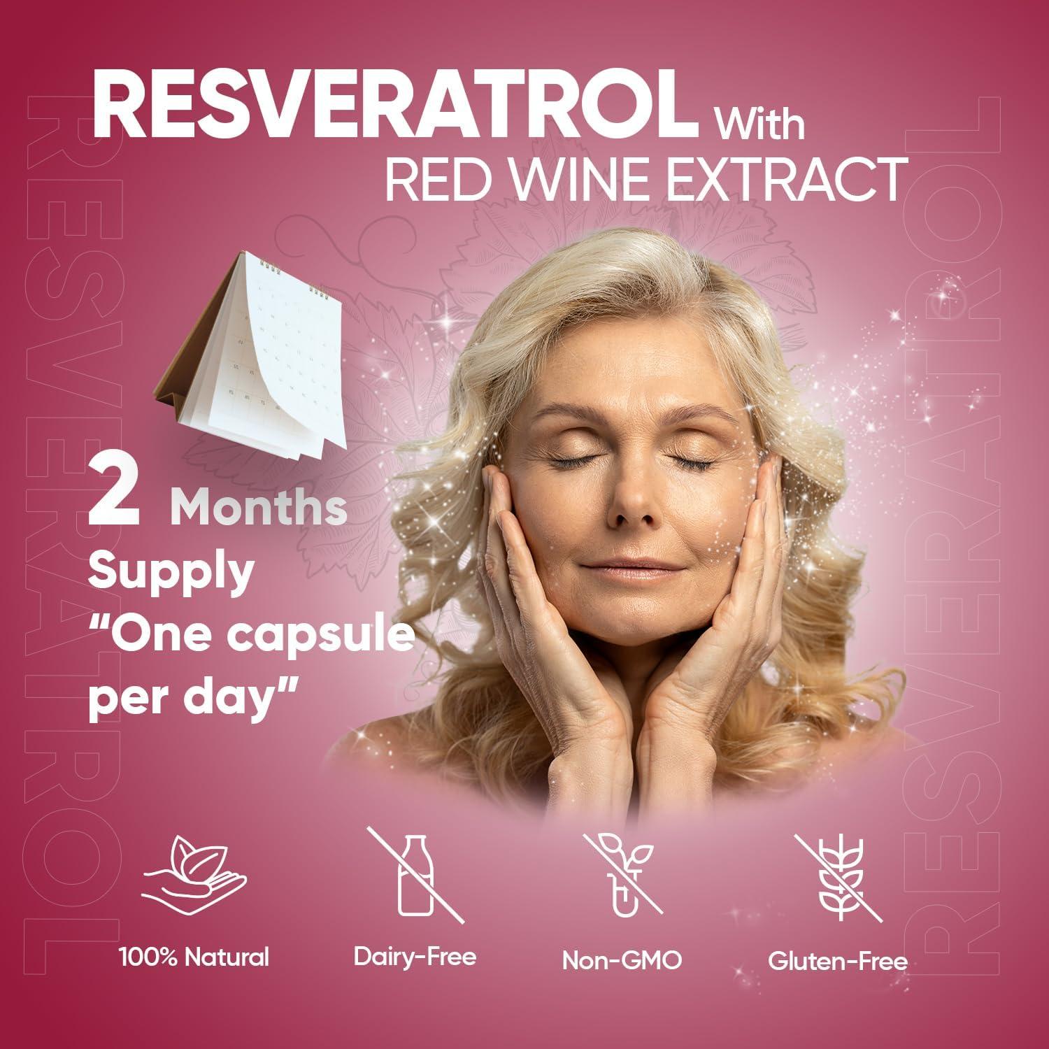 Trans Resveratrol Supplement 510mg 2 Months Supply Black Pepper