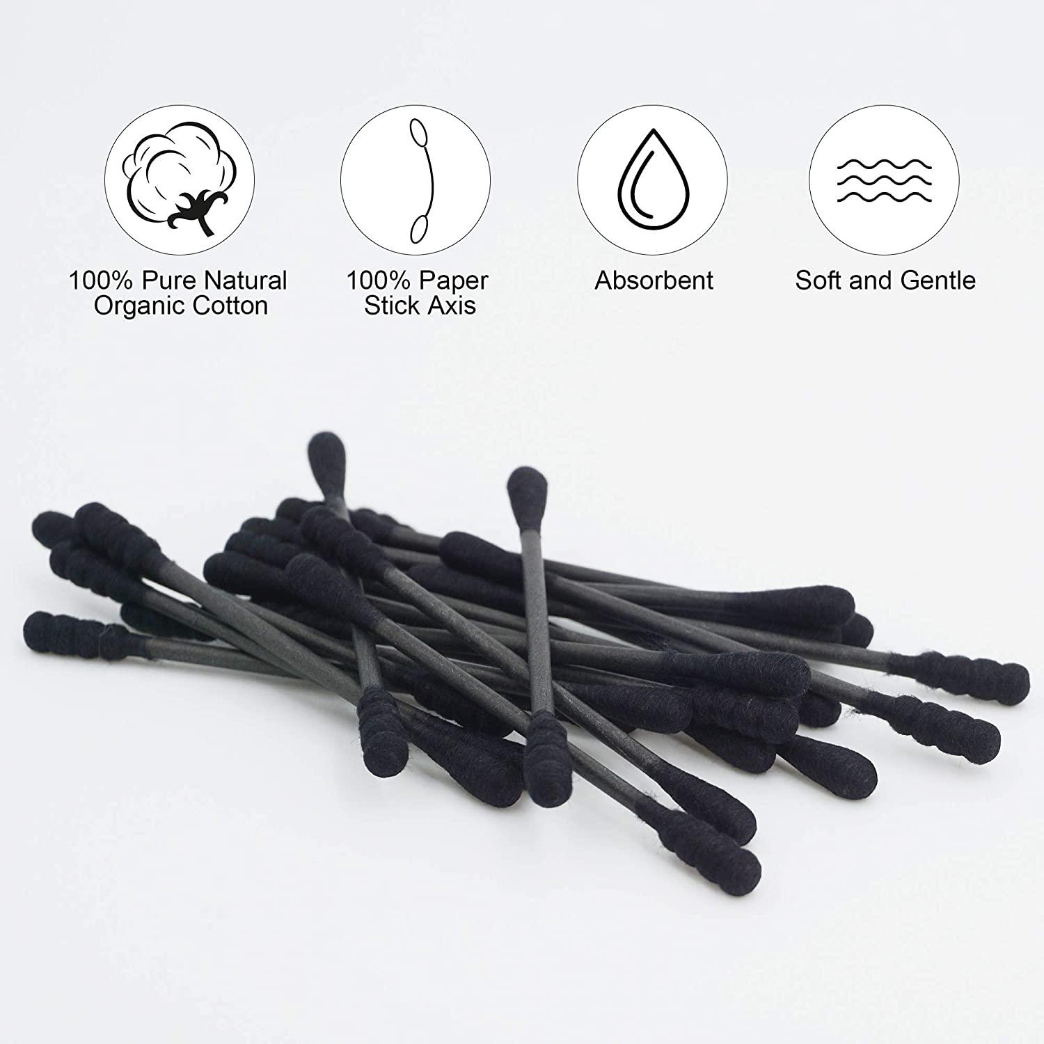 HOMEFOX Black Cotton Swabs 200 Count Organic DoubleSided Charcoal
