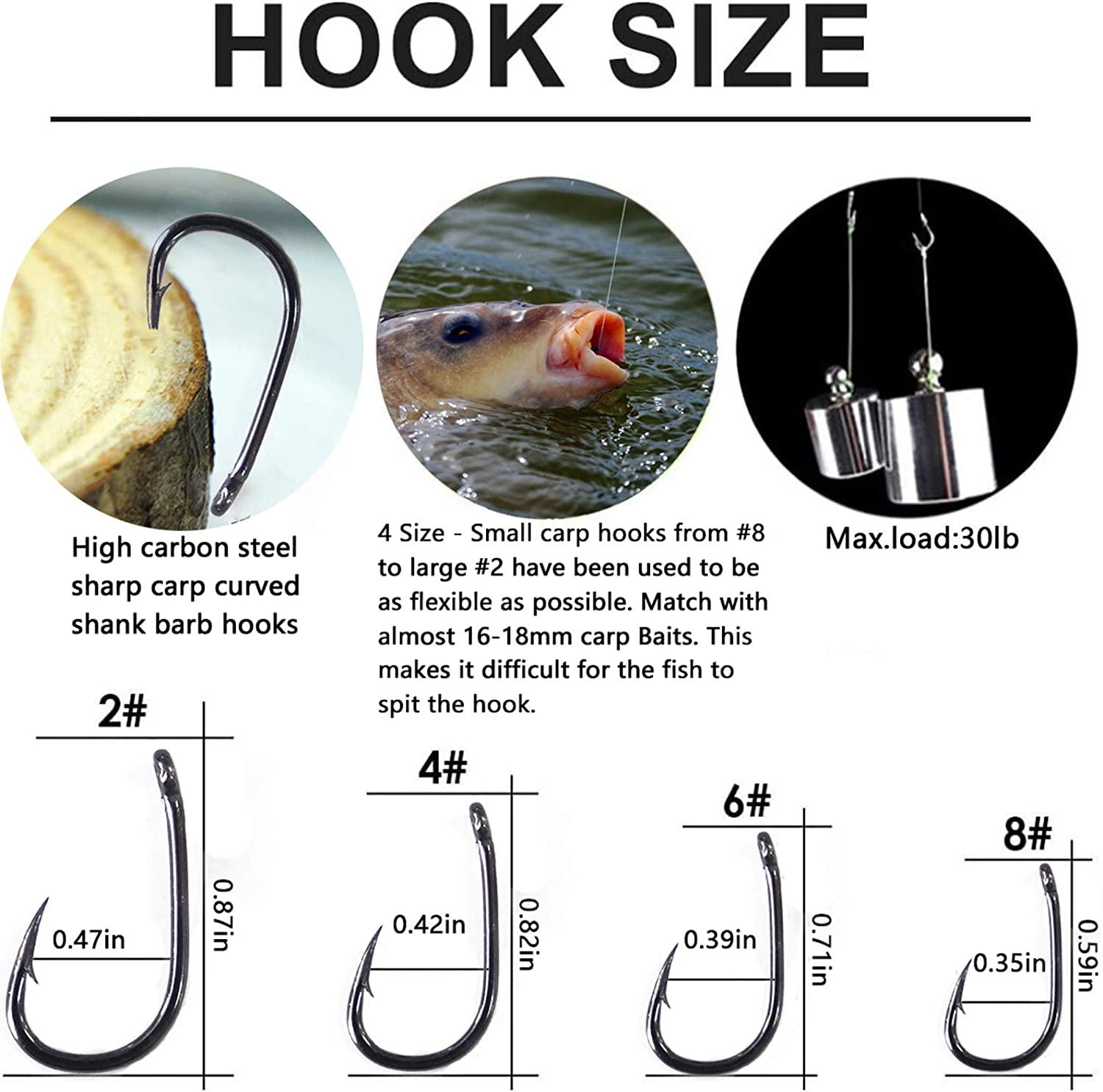 SEAOWL Carp Fishing Hair Rigs 24 Pcs High Carbon Steel Barbed Hook