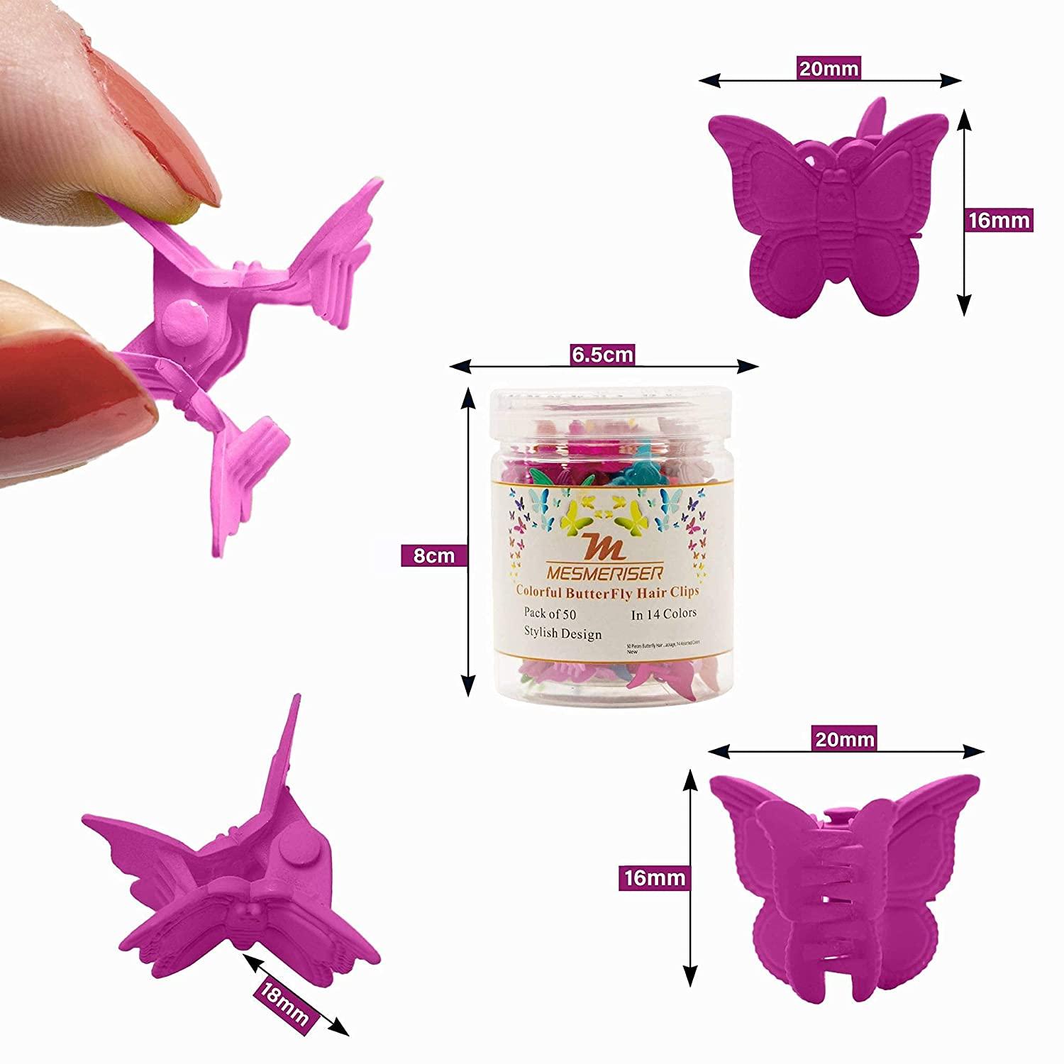 Mesmeriser Butterfly Clips Pack of 50 14 Assorted Matte Colours Mini