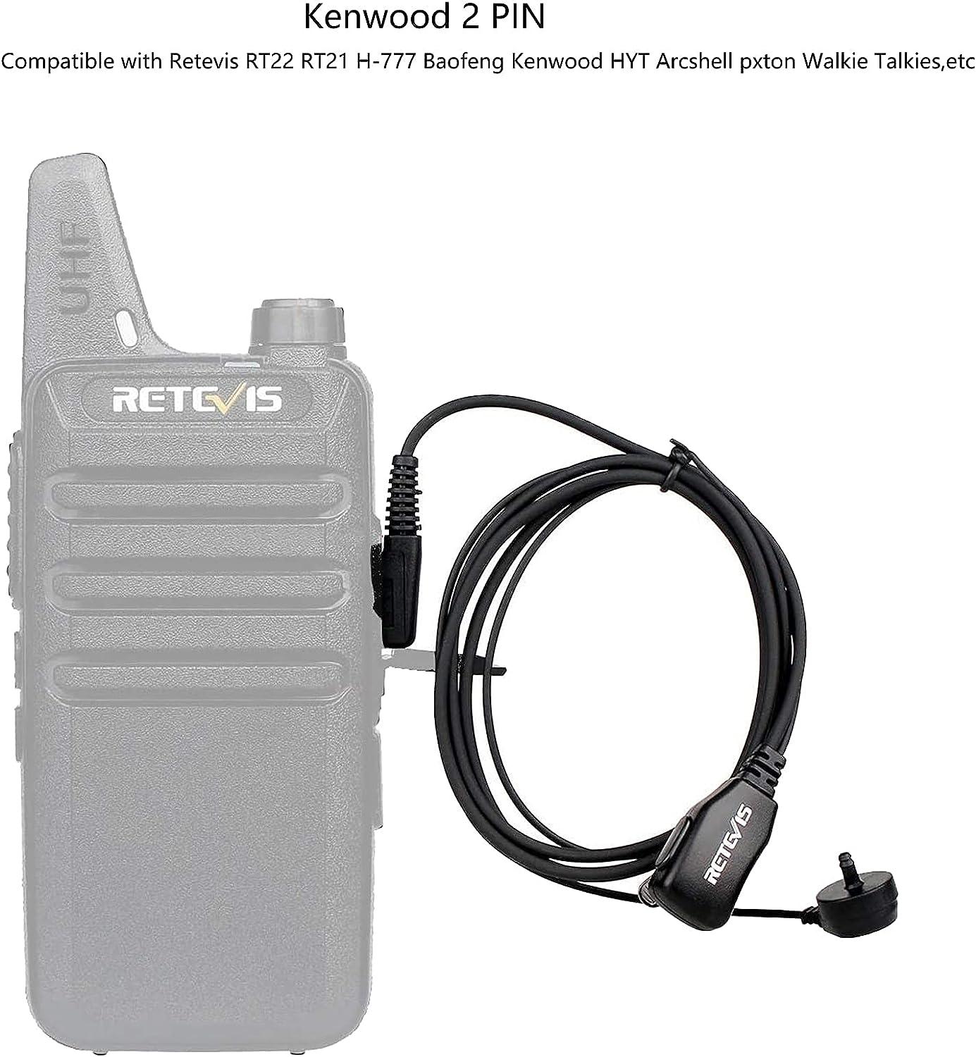 Retevis RT22 Walkie Talkie Earpiece 2 Pin Acoustic Tube Headset with Mic  PTT Compatible RT15 RT21 H-777 RT68 Baofeng UV-5R BF-888S Two Way Radios (2  Pack)