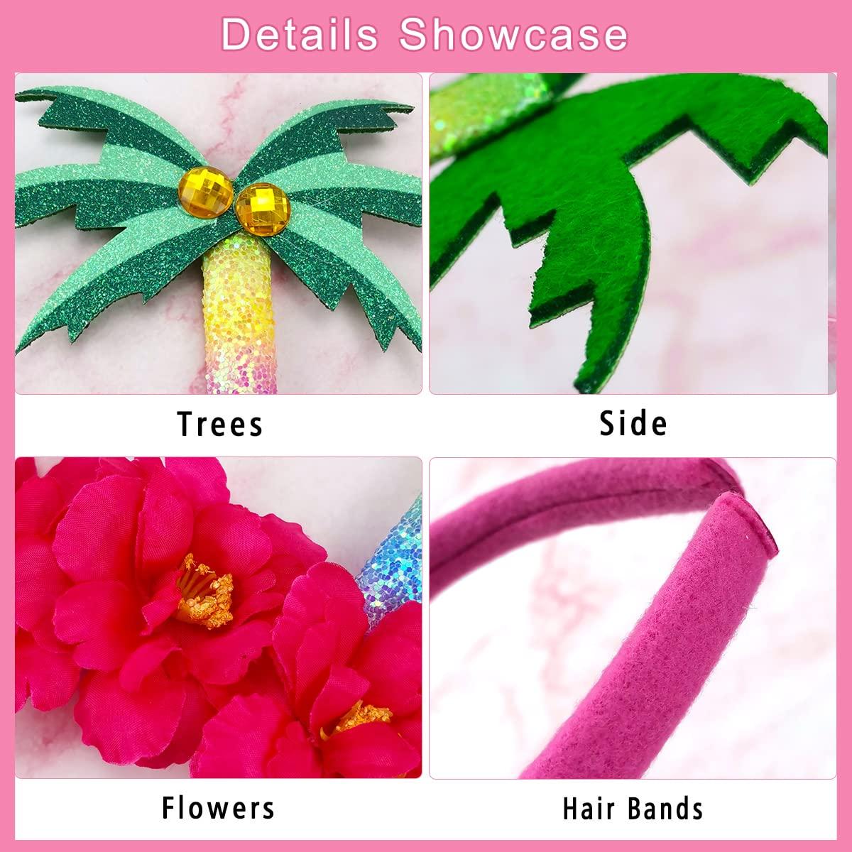 Janinka Hawaiian Luau Headbands - 3 Pack Tropical Headpieces With Palm Trees & Flamingos