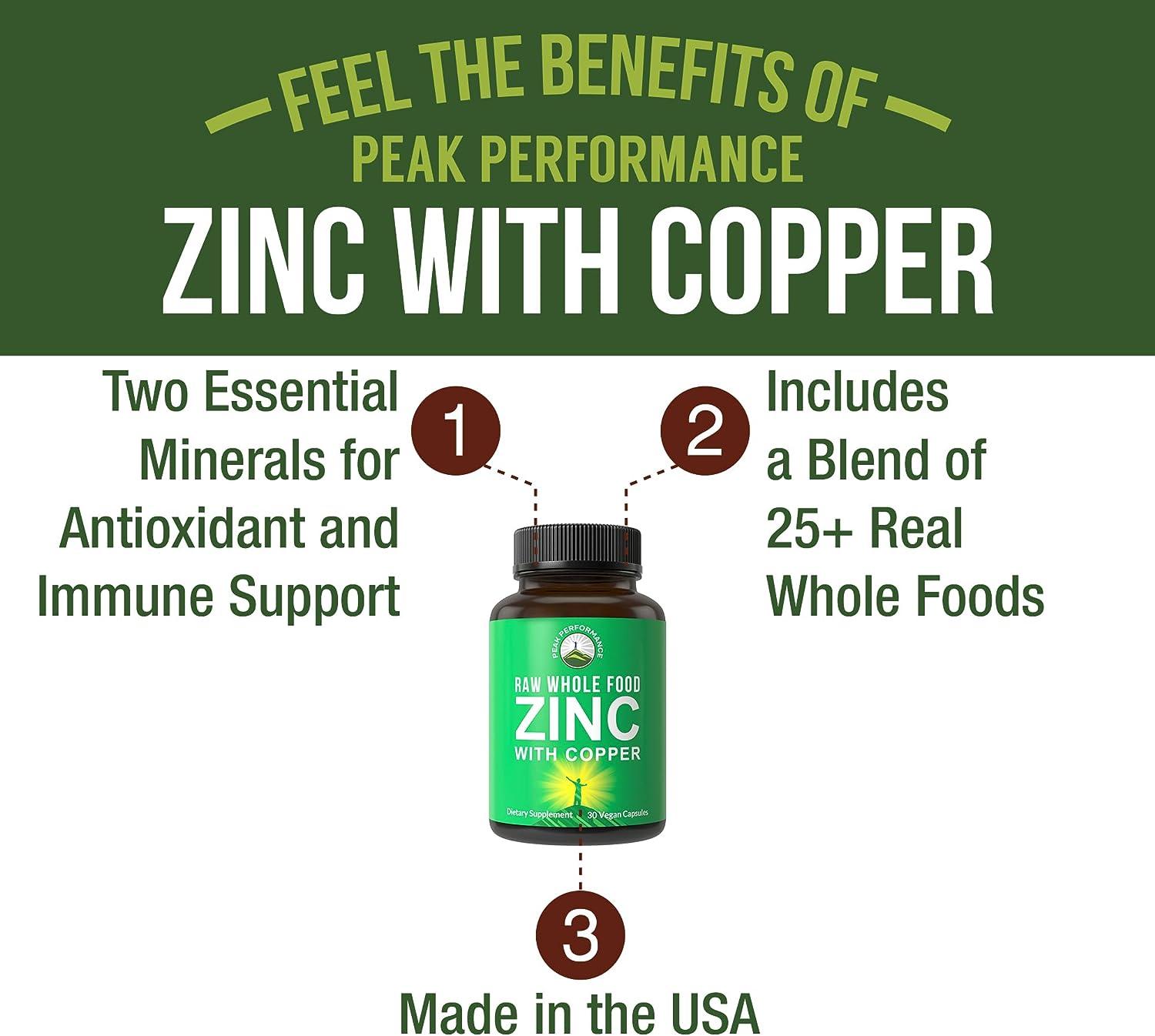 Raw Whole Food Zinc & Copper Immune Support Supplement with 25 Fruit
