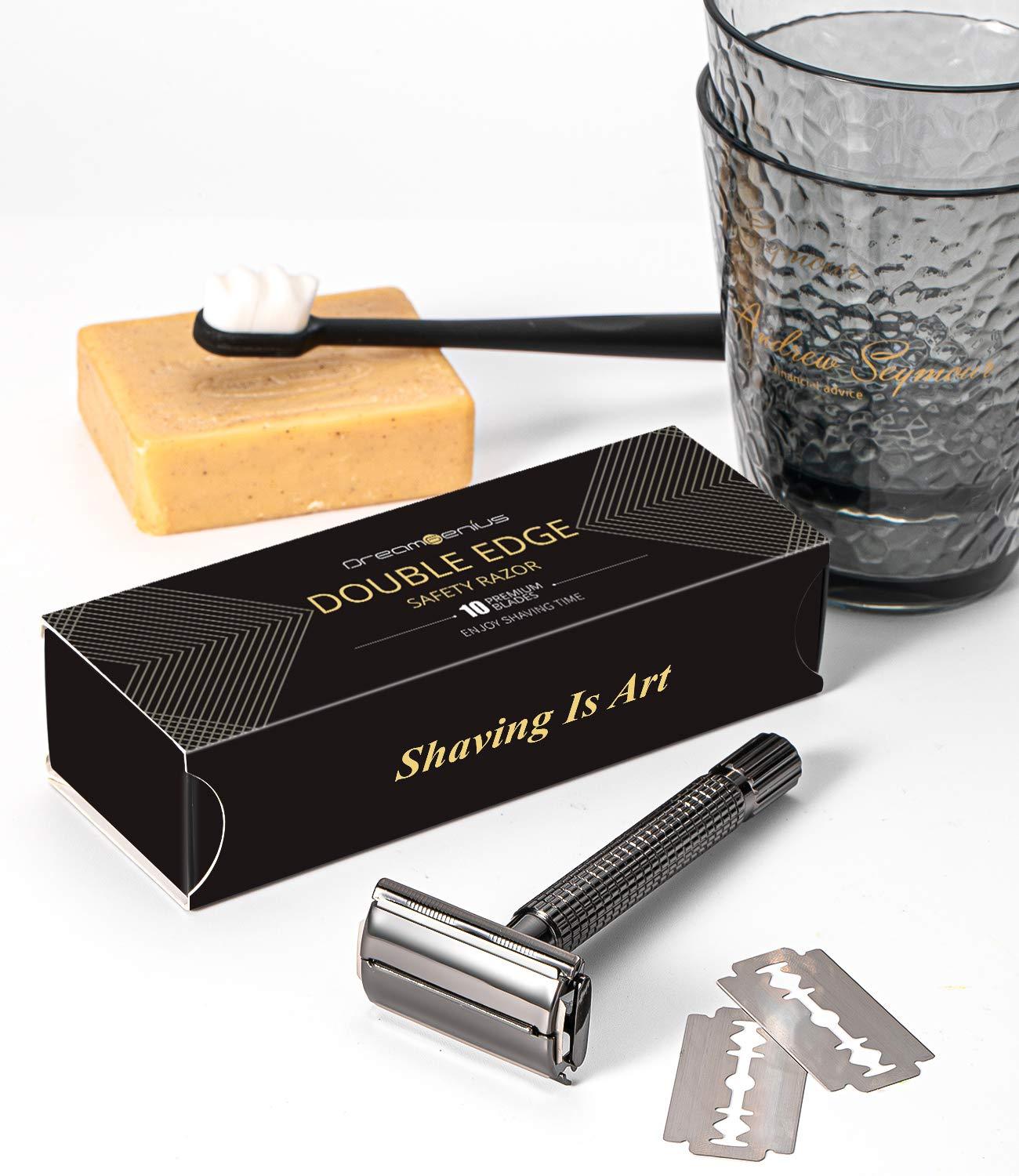 DreamGenius Double Edge Safety Razor, Long Handle Butterfly Open Razors