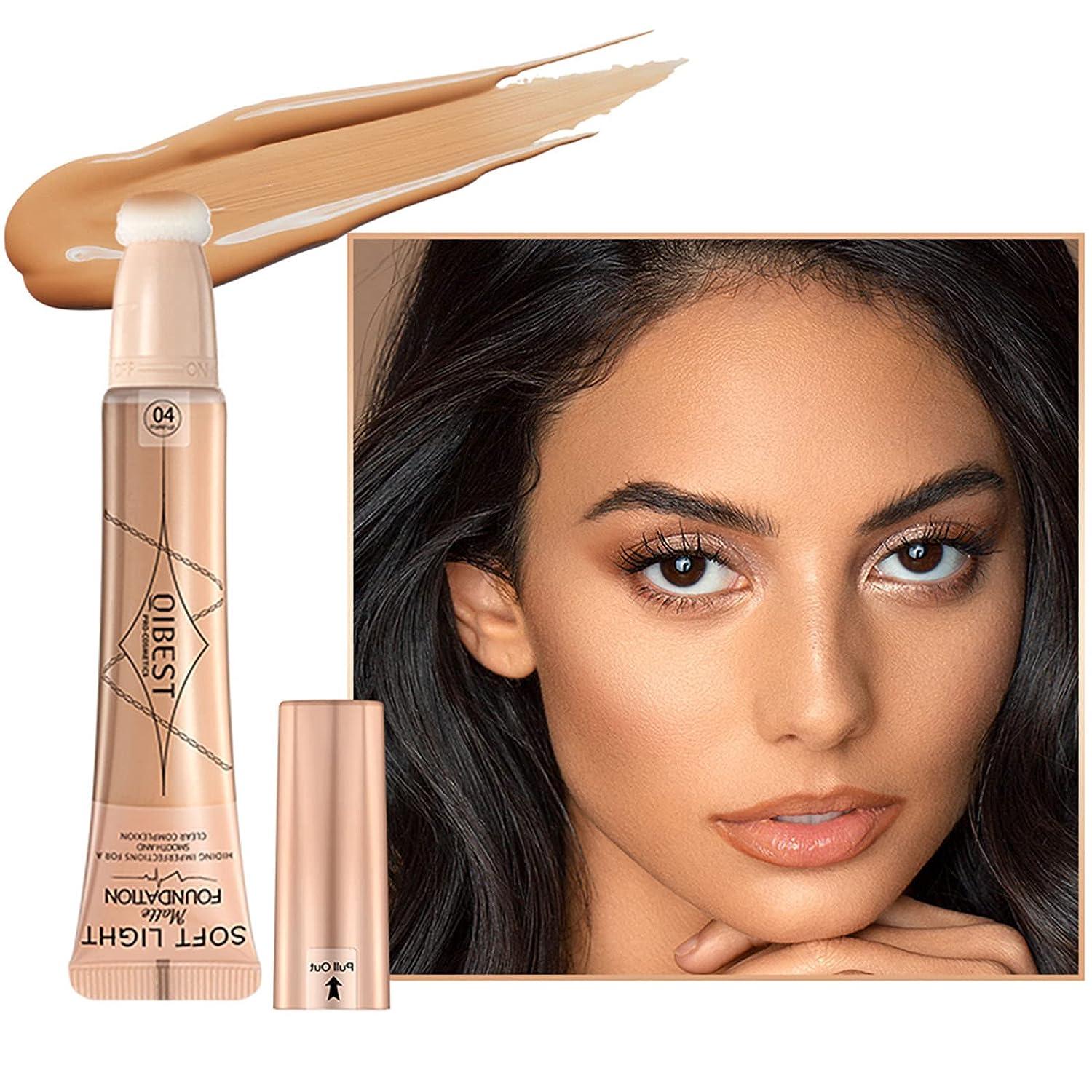 2Pcs Liquid Foundation 4 in 1 Primer Foundation Concealer & Powder with