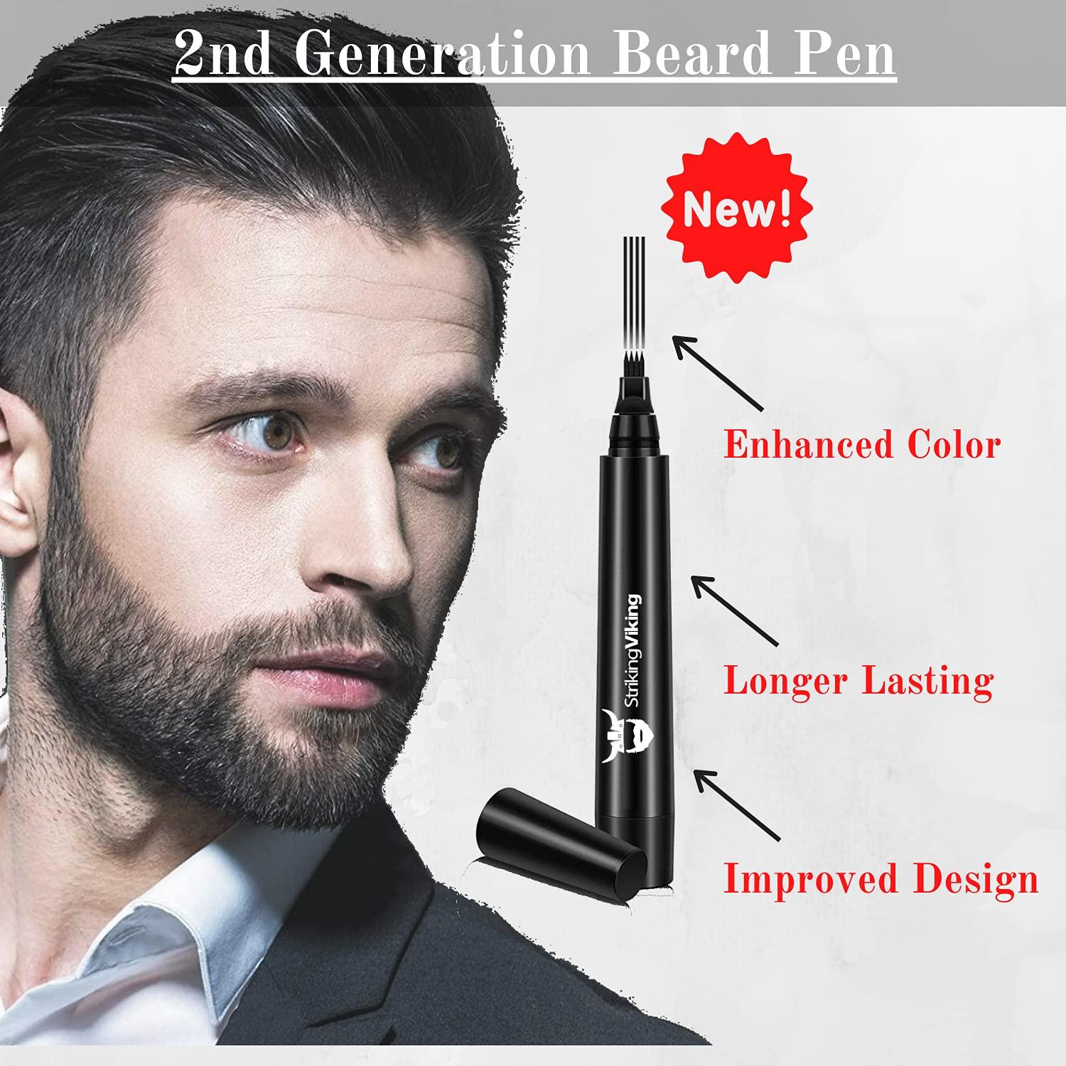 4Tip Beard Pencil Filler for Men (2 pack) Updated Beard Filling Pen Kit with Brush, Long
