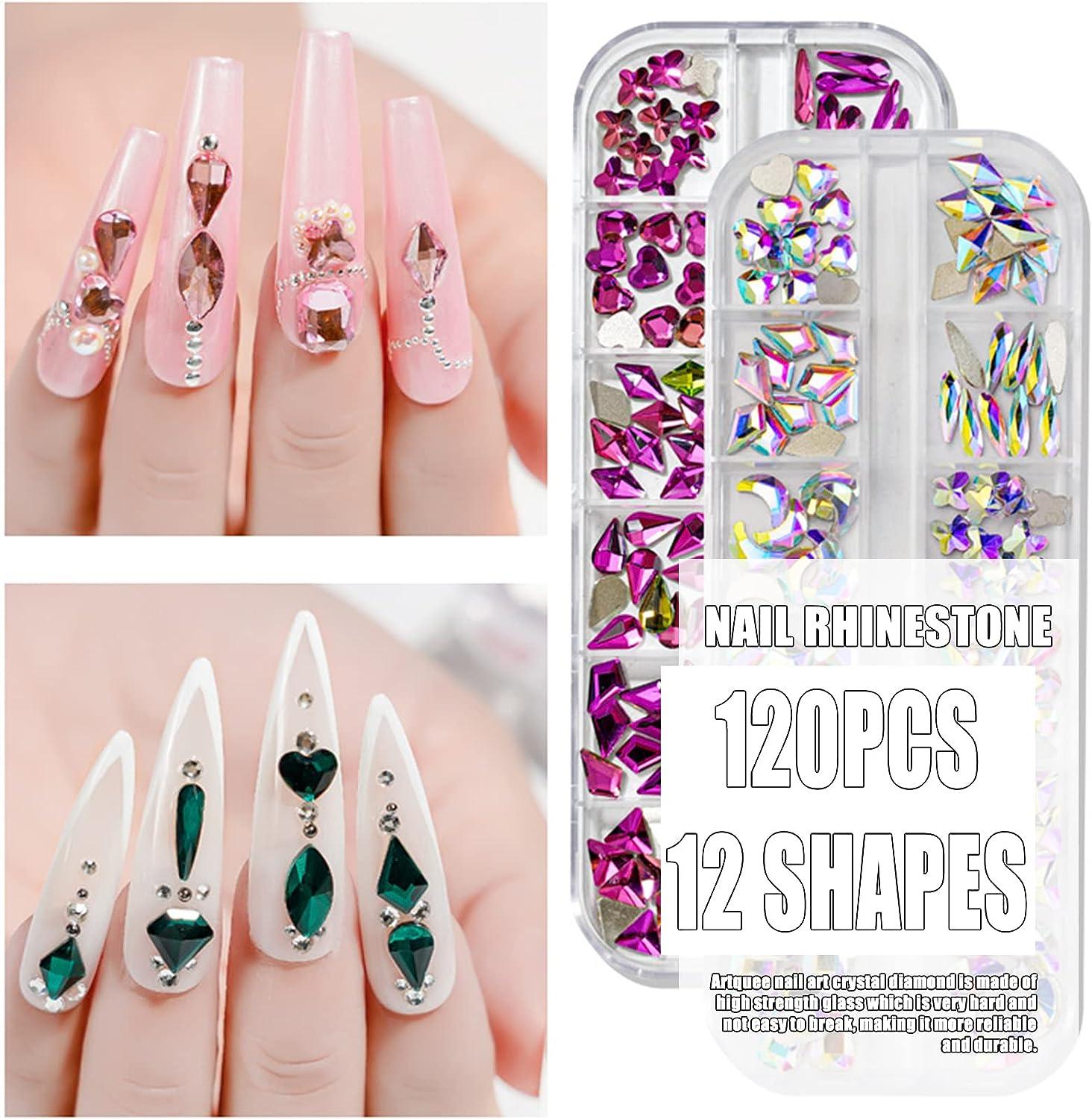 120 Pcs Multi-Shape Nail Rhinestones  Nails design with rhinestones,  Rhinestone nails, Gold gel nails