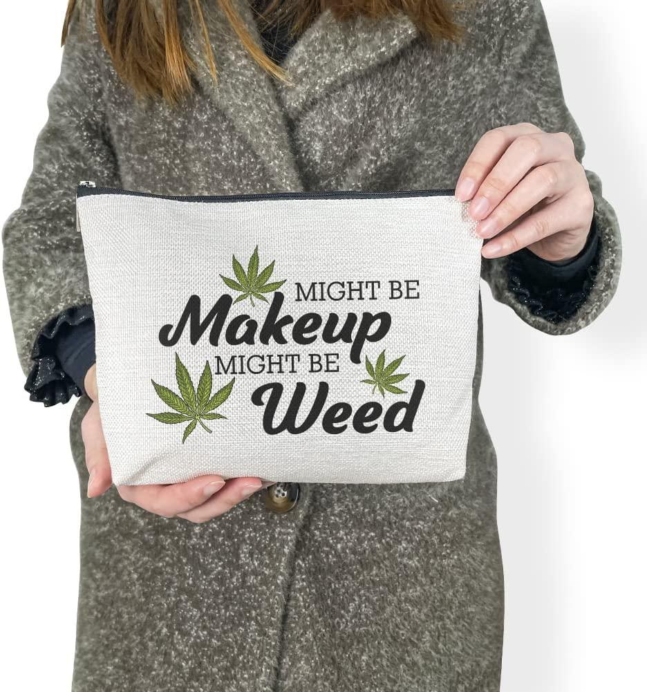 2 Pcs Makeup Cosmetic Marijuana Bag For Women Might Be Makeup Might Be Weed Zip Travel Bag Humor Weed Leaves Makeup Pack Gifts For Friends Sisters Colleagues Lovers Employees Bosses