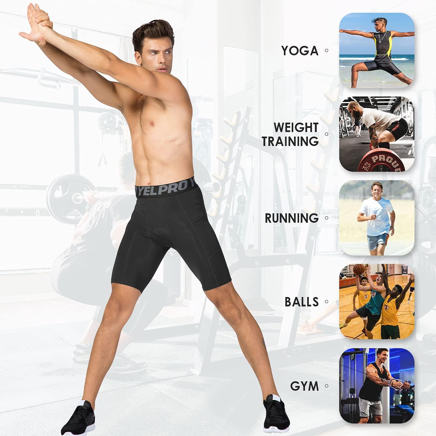 Acheter Lot de 3 shorts de compression pour hommes, sous-vêtements d'entraînement actif avec poche