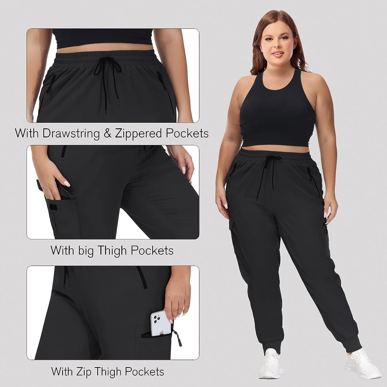 SEKINO Women's Plus Size Hiking Cargo Pants Lightweight Quick Dry Joggers Athletic  Workout Outdoor Zipper Pockets Pants Black 3X