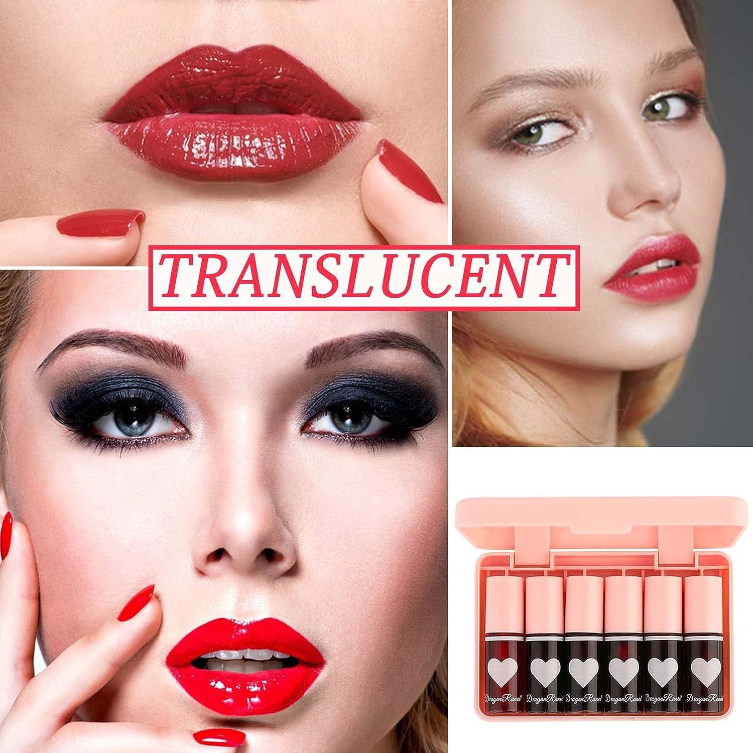 Fusang 6Pcs Lip Tint Stain Set Mini Lip Gloss Stain Moisturizing Long