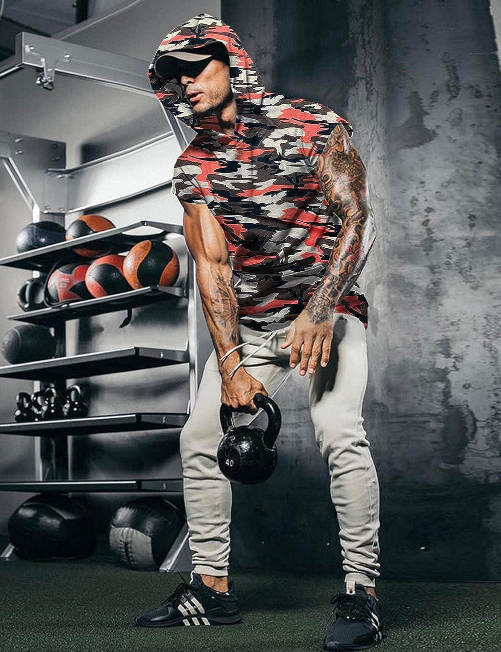 Mens Workout Tank Tops with Hood Sleeveless Gym t Shirt Muscles