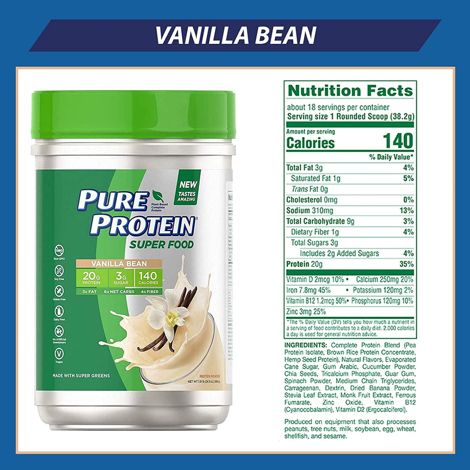 Pure Protein Vegan Plant Based Hemp and Pea Protein Powder, Gluten Free