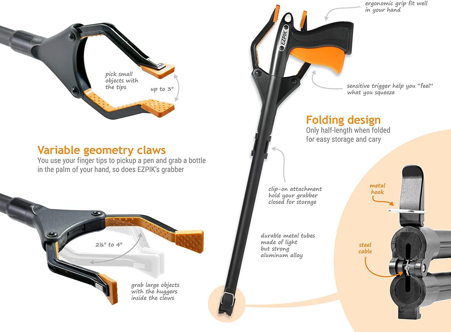 EZPIK 40 Inch Long Reach Grabber Reacher Tool Heavy Duty Trash Picker
