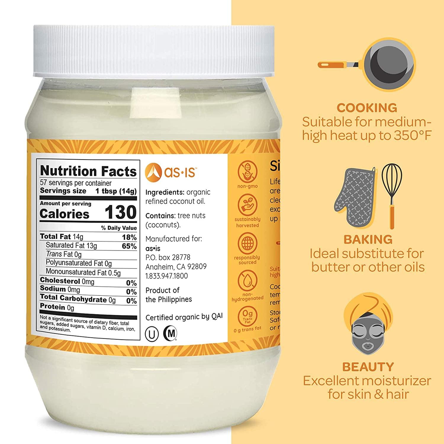 Organic Refined Coconut Oil for Cooking, Baking & Beauty Neutral Flavor & Aroma Expeller