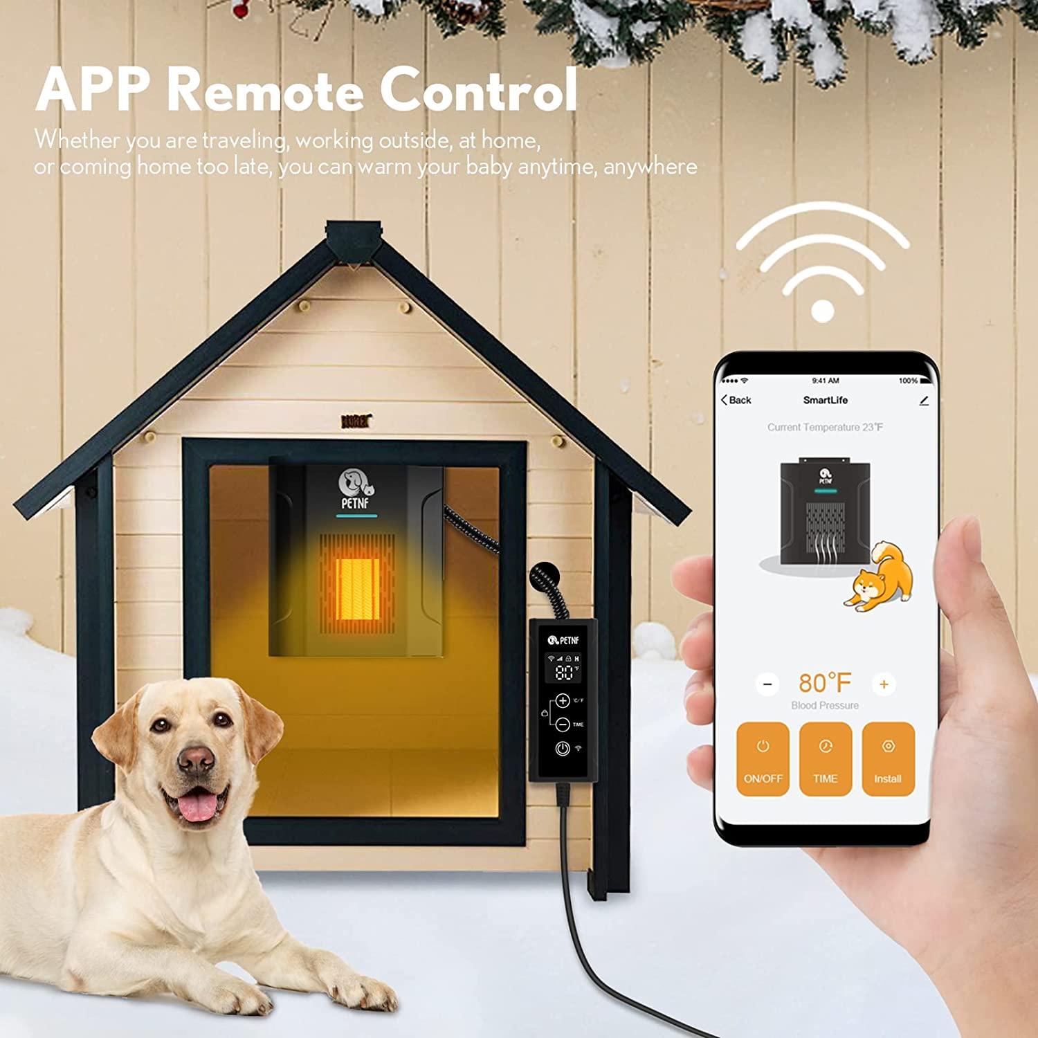  Dog House Heater with Thermostat & App Remote Control, 300W  Safe Heater for Dog Houses Outdoor with Adjustable Temp &Timer& 6FT Anti  Chew Cord, Outdoor Pet Heater for Most Dog