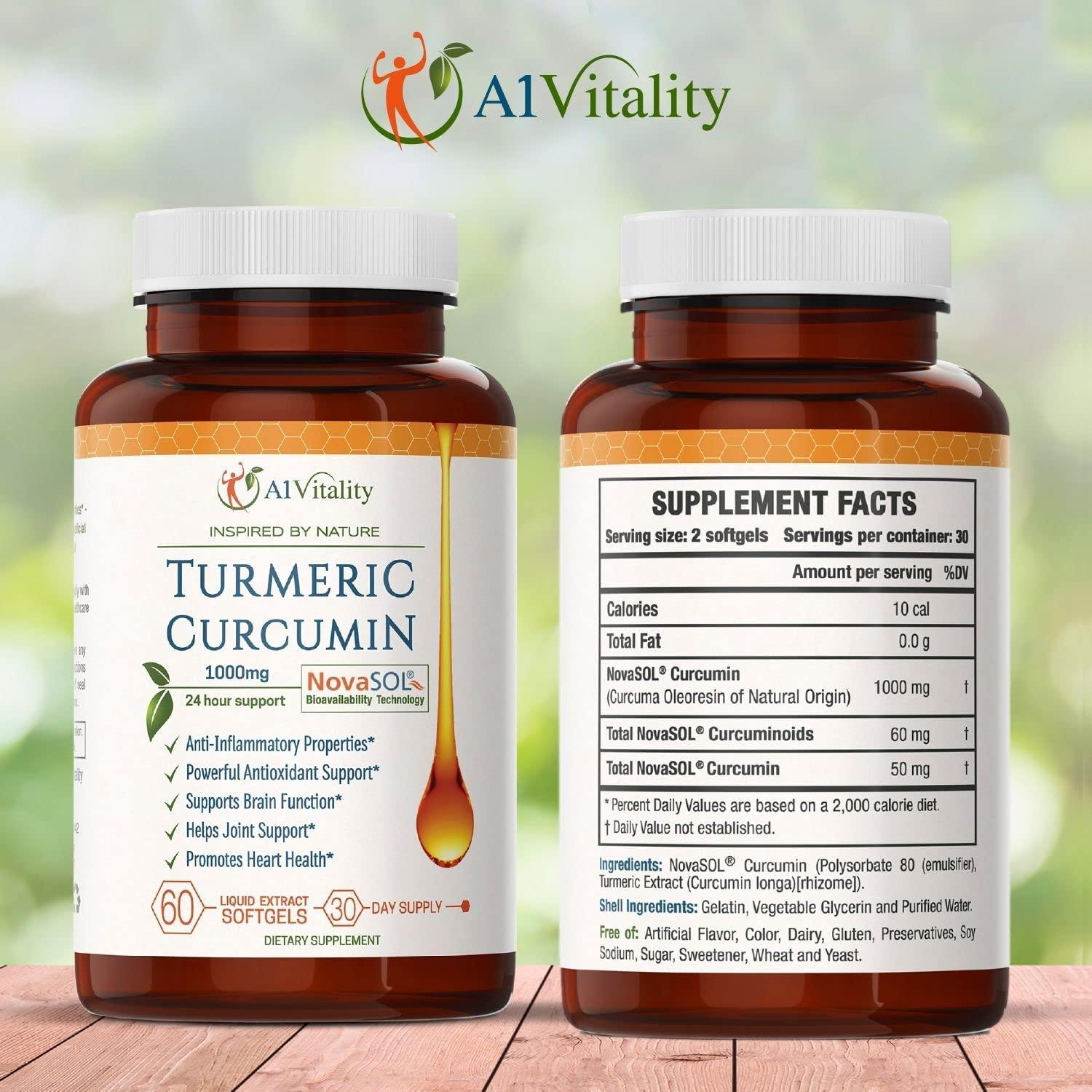 A1 Vitality Turmeric Curcumin NovaSOL Supplements 1000mg Powerful