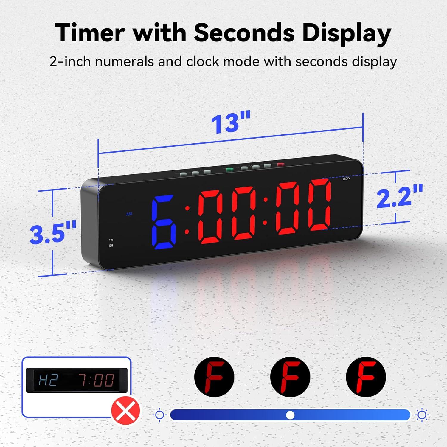 Seesii Gym Timer,LED Workout Colck Count Down/Up Clock,11.5 x 4