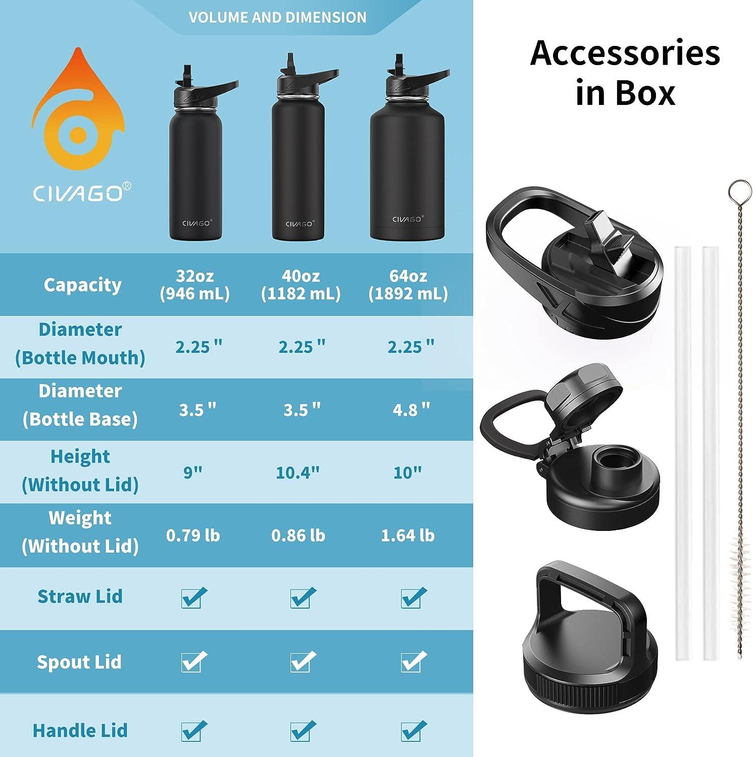 Gourde Isotherme 32 Oz The Coldest Water, Acier Inoxydable Noir Avec Anse