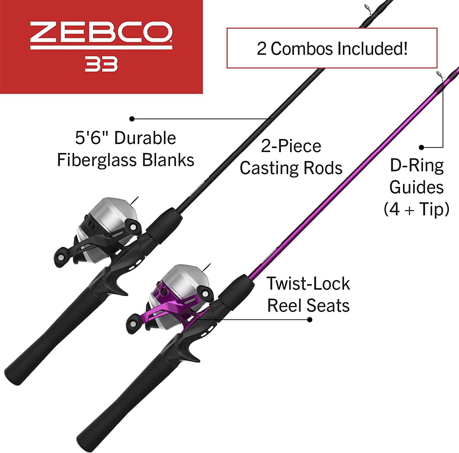 Zebco 33 Spincast Reel and Fishing Rod Combo, 6-Foot 2-Piece Durable  Fiberglass Fishing Pole, QuickSet Anti-Reverse Fishing Reel with Bite Alert,  Pink - Yahoo Shopping