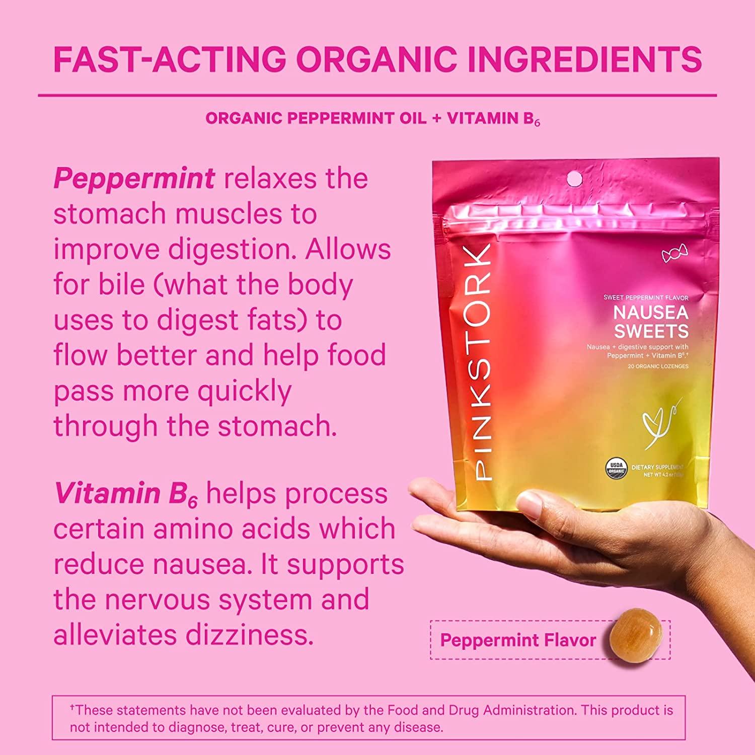 Pink Stork Nausea Sweets Lite Peppermint, Organic Hard Candy, Nausea