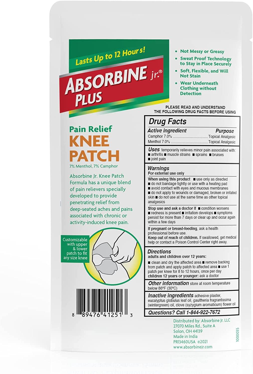 ABSORBINE JR. Pain Relieving Knee Patch 6 Count Menthol and Camphor Patches Up to 12 Hours