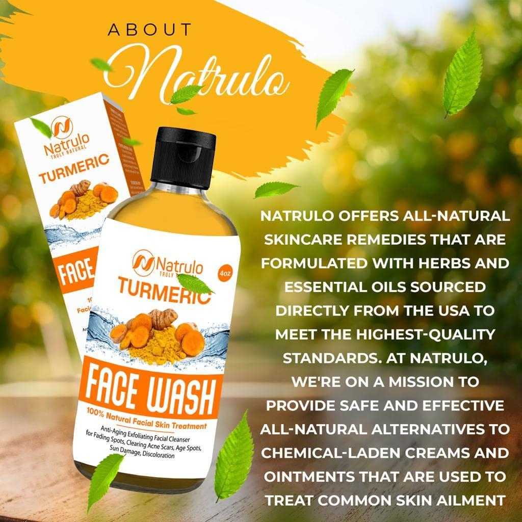 Natrulo Turmeric Face Wash, 4oz Clear Skin Liquid Soap 100 Natural Anti Aging Exfoliating