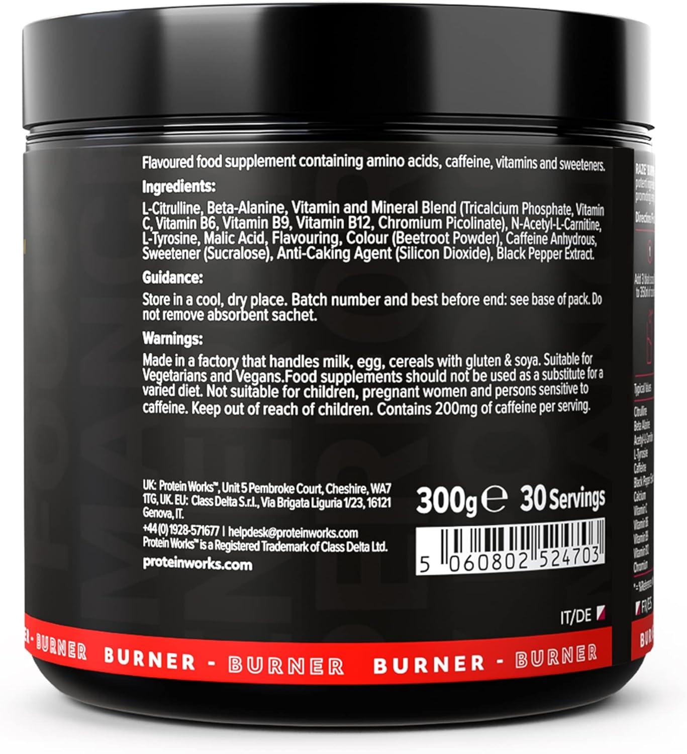 Protein Works Raze Burner Pre Workout Powder Thermogenic Caffeine