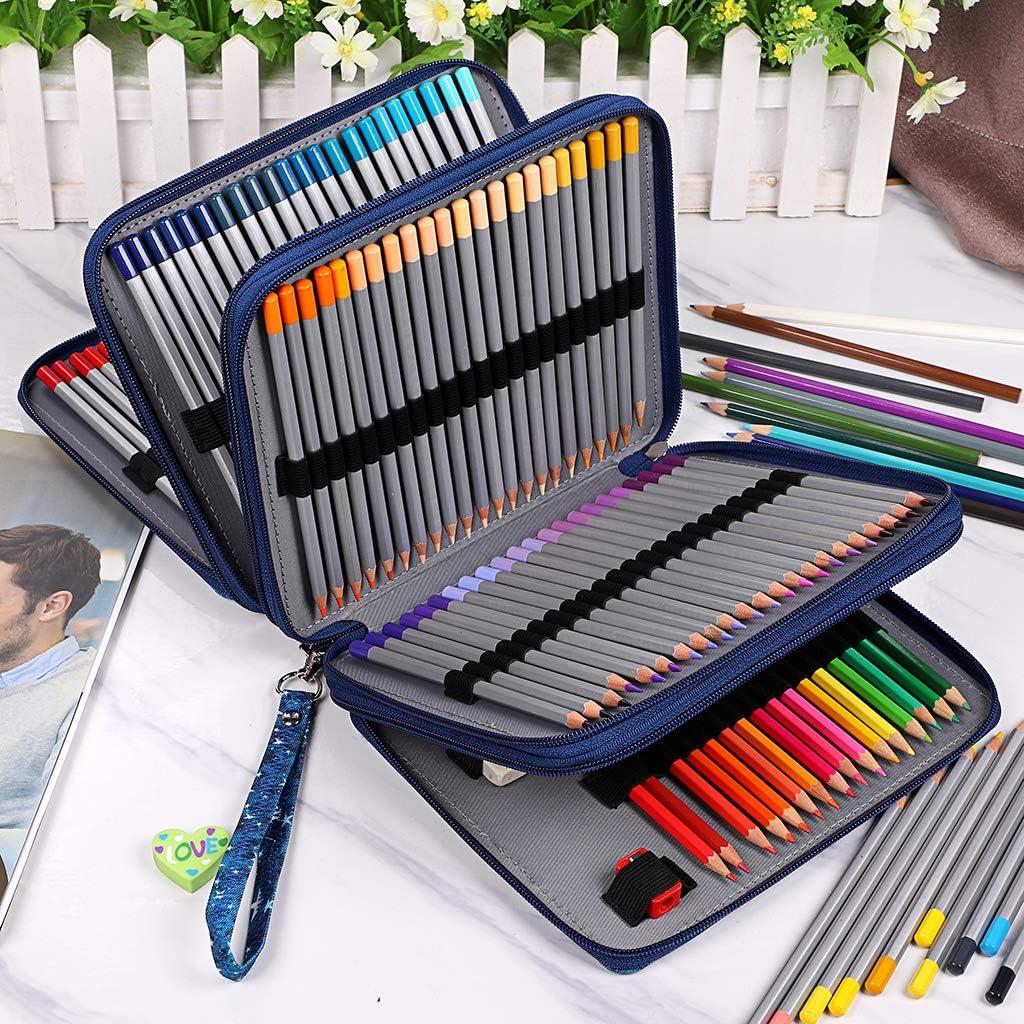 BTSKY Colored Pencil Case- 200 Slots Pencil Holder Pen Bag Large Capacity  Pencil Organizer with Handle Strap Handy Colored Pencil Box with Printing