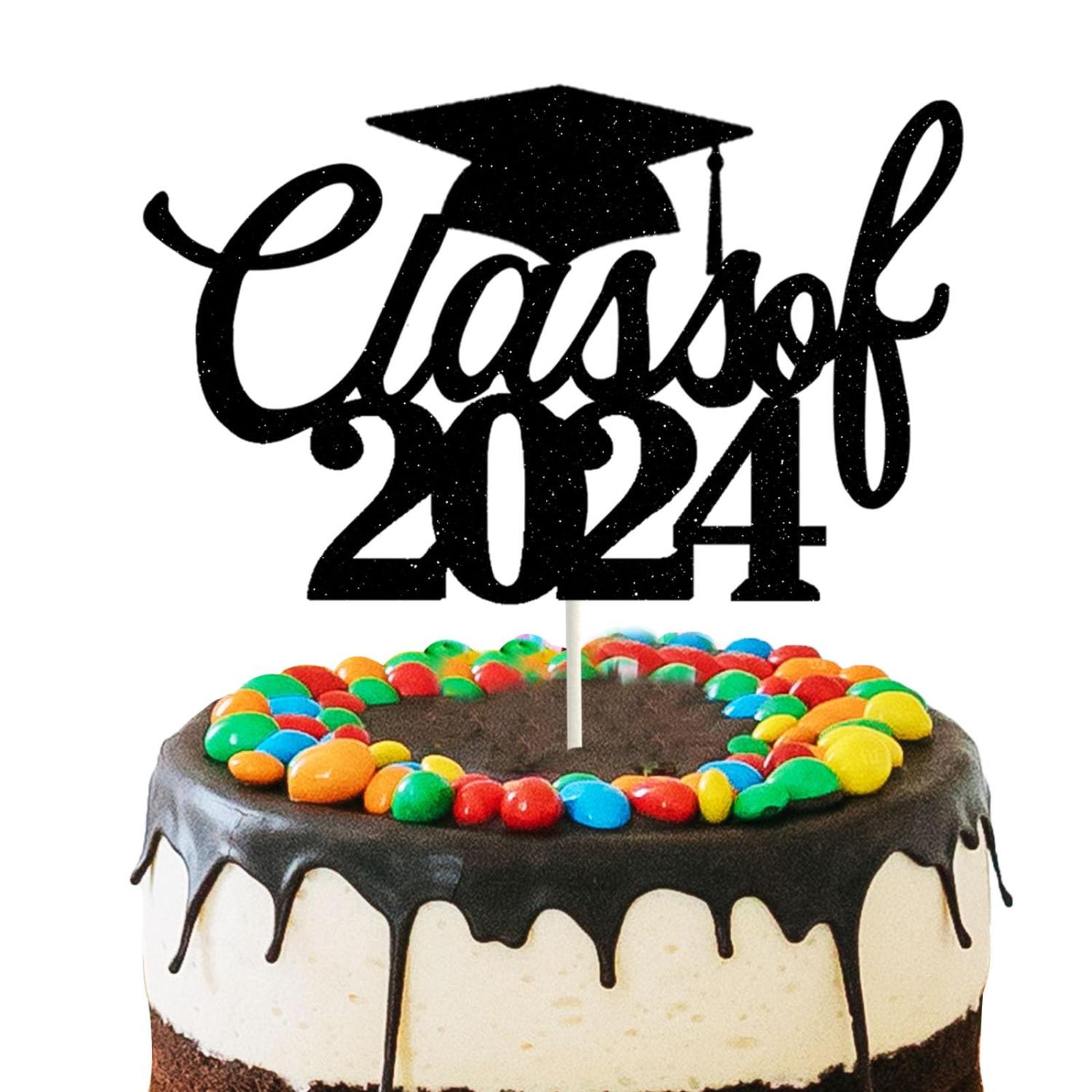 Class Of 2024 Cake Topper Black Glitter 2024 Graduation Cake Pick For Class Of 2024 Cake Topper Black Glitter 2024 Graduation Cake Pick For