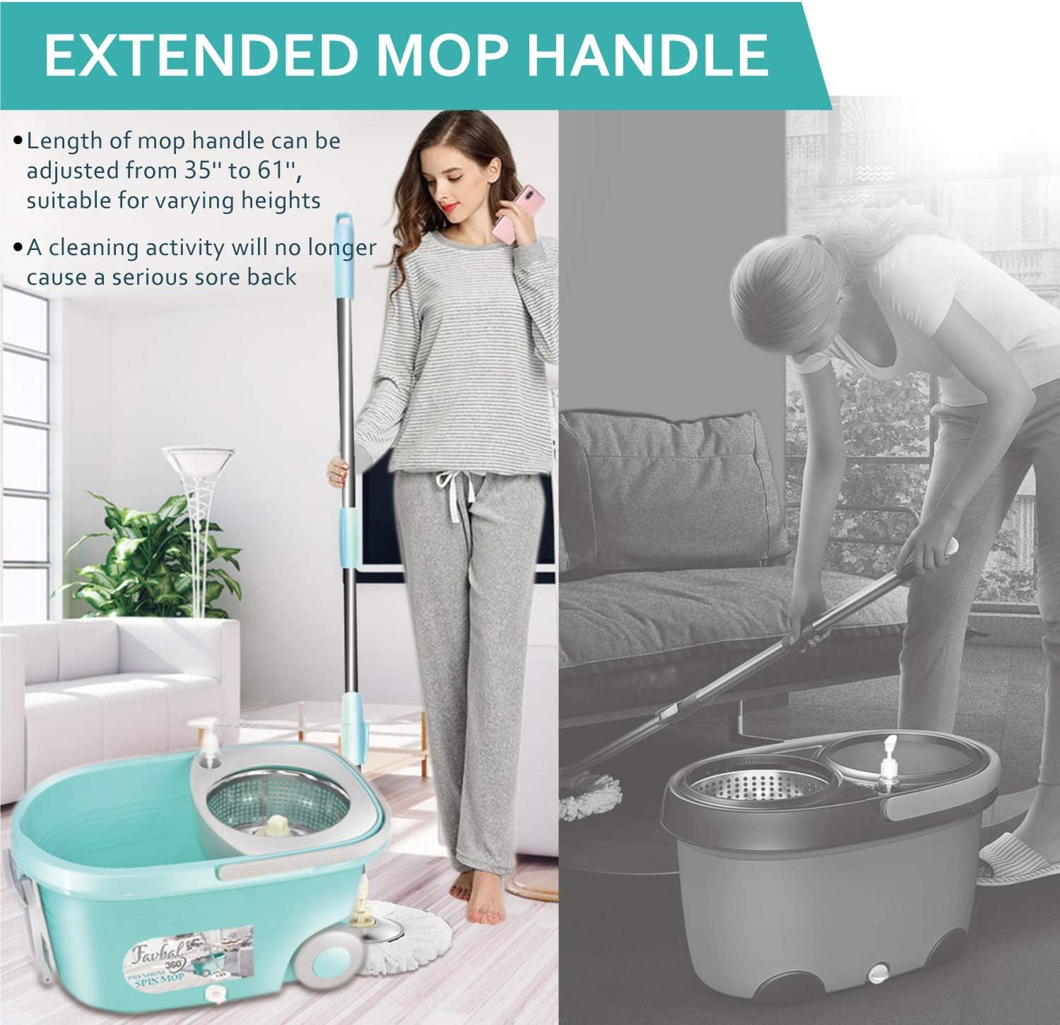 Favbal Spin Mop Bucket with Wringer Set 6 Replacement Refills 61 Extended Handle For Home Hardwood Floors Tiles