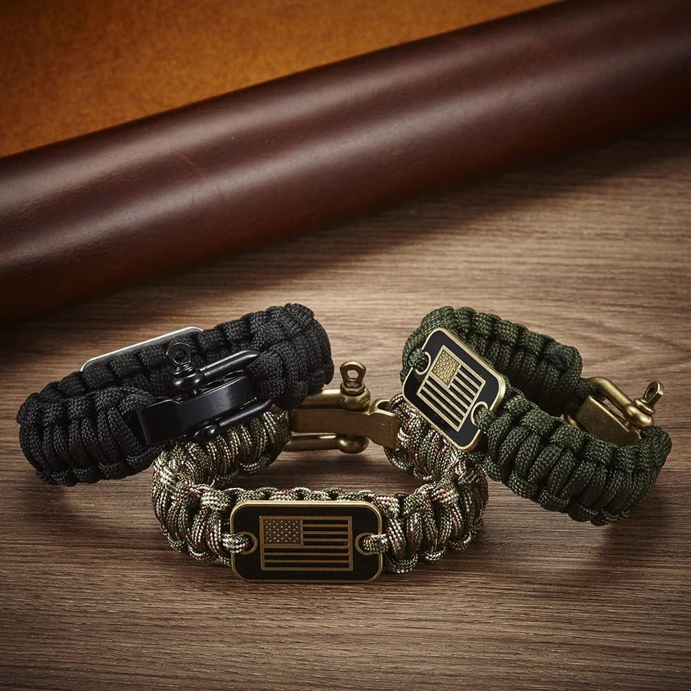 Onewly Paracord Bracelets with Bronze USA Flag - Gifts for