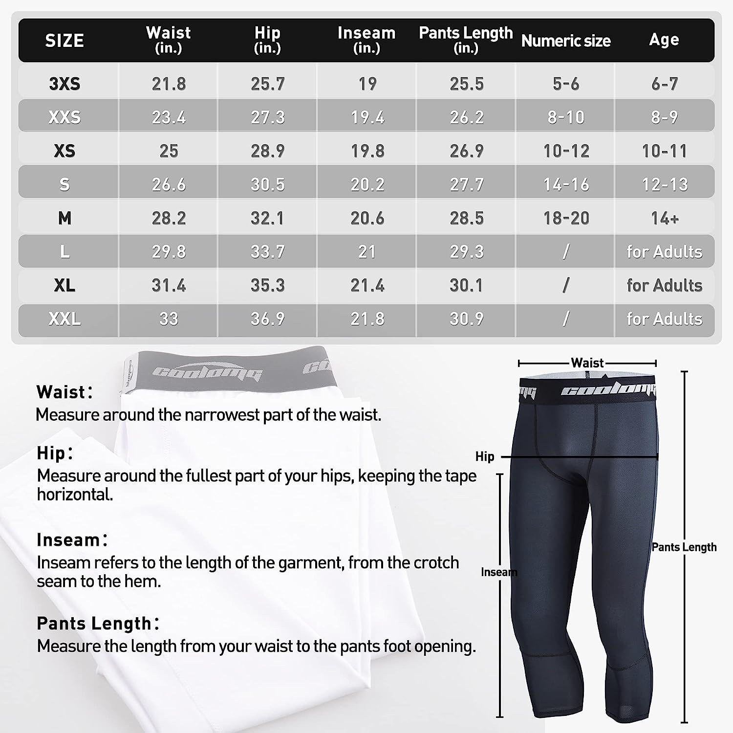 COOLOMG Youth Boys Compression Pants 3/4 Basketball Baselayer Sports Tights  Running Training Leggings Capris White X-Large