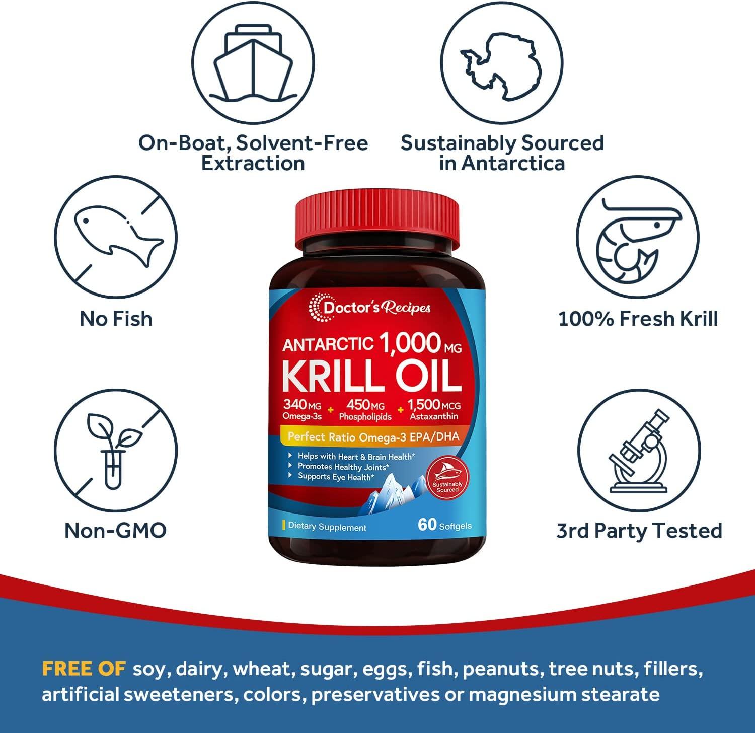 Doctors Recipes Antarctic Krill Oil, 60 Softgels 1000mg, DHAEPA at 12