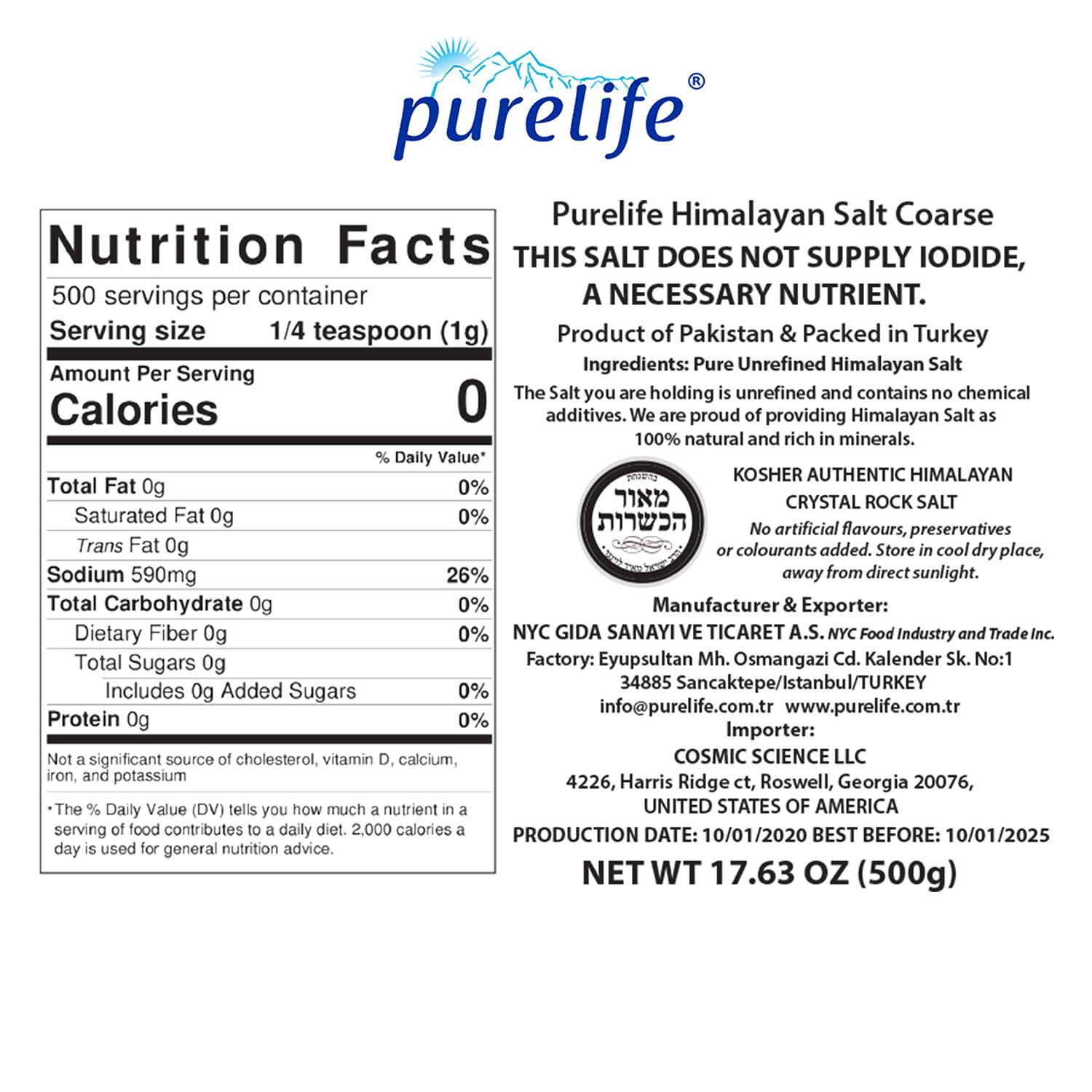 Purelife Himalayan Salt White Coarse Kosher Unrefined Gourmet Natural Crystal Rock Salt with