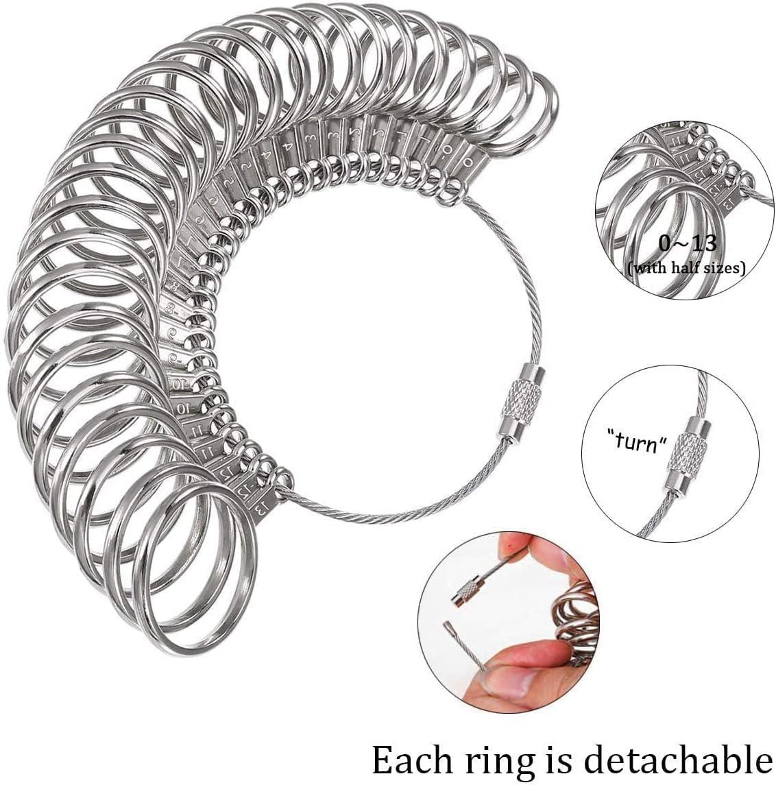 Stainless Steel Finger Sizer Measuring Ring Tool, Size 1-13 with Half Size,  27 Pcs 