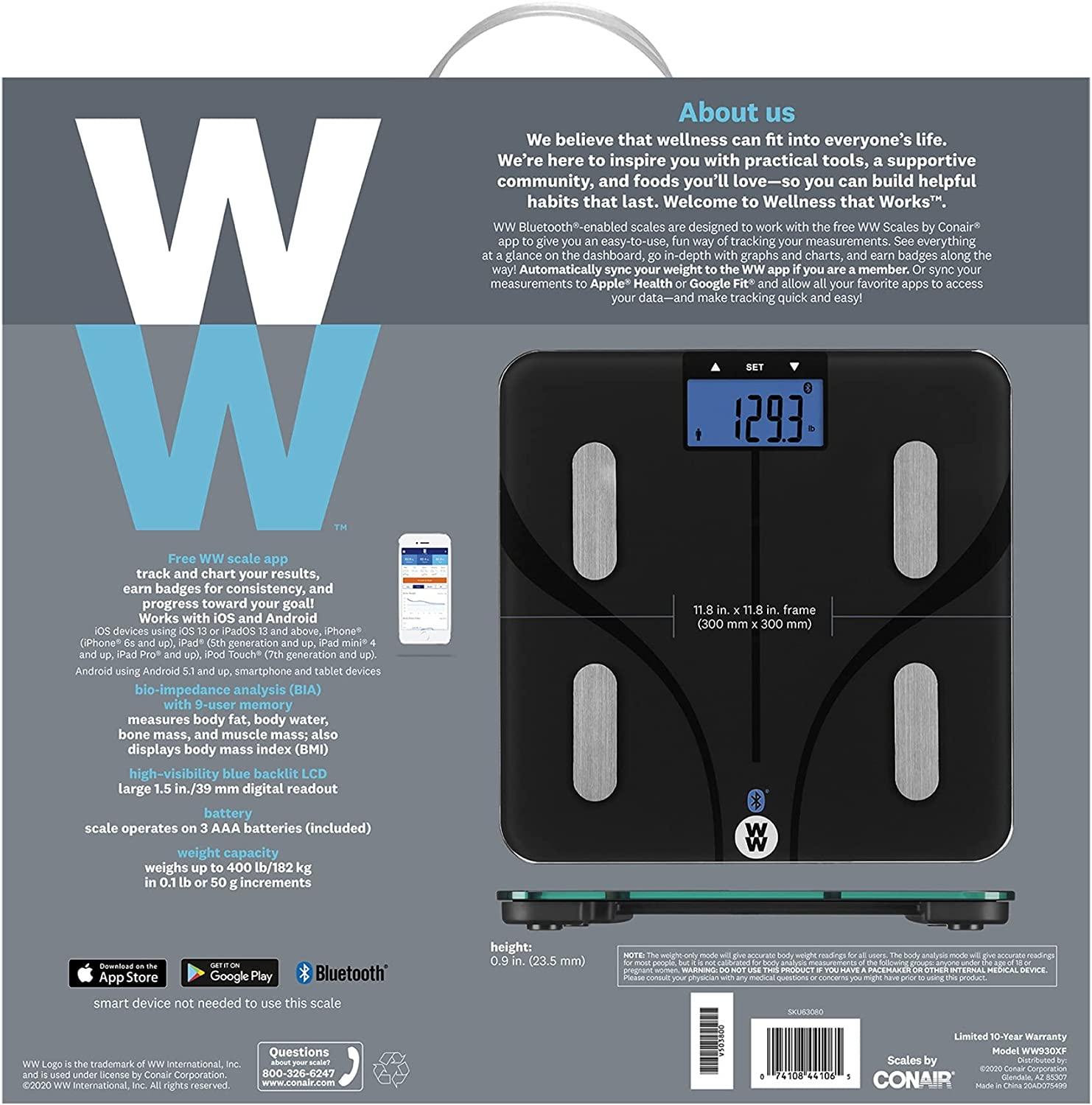 Weight Watchers Scales by Conair Scale for Body Weight, Digital Smart  Bluetooth Bathroom Scale with Body Fat, Muscle and BMI in Black