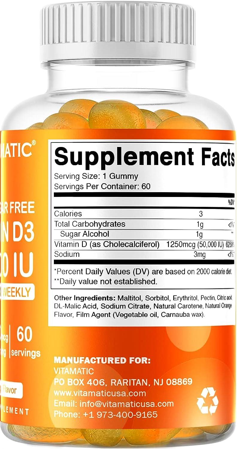 Vitamatic Sugar Free Vitamin D3 50,000 IU Weekly Gummies 60 Pectin