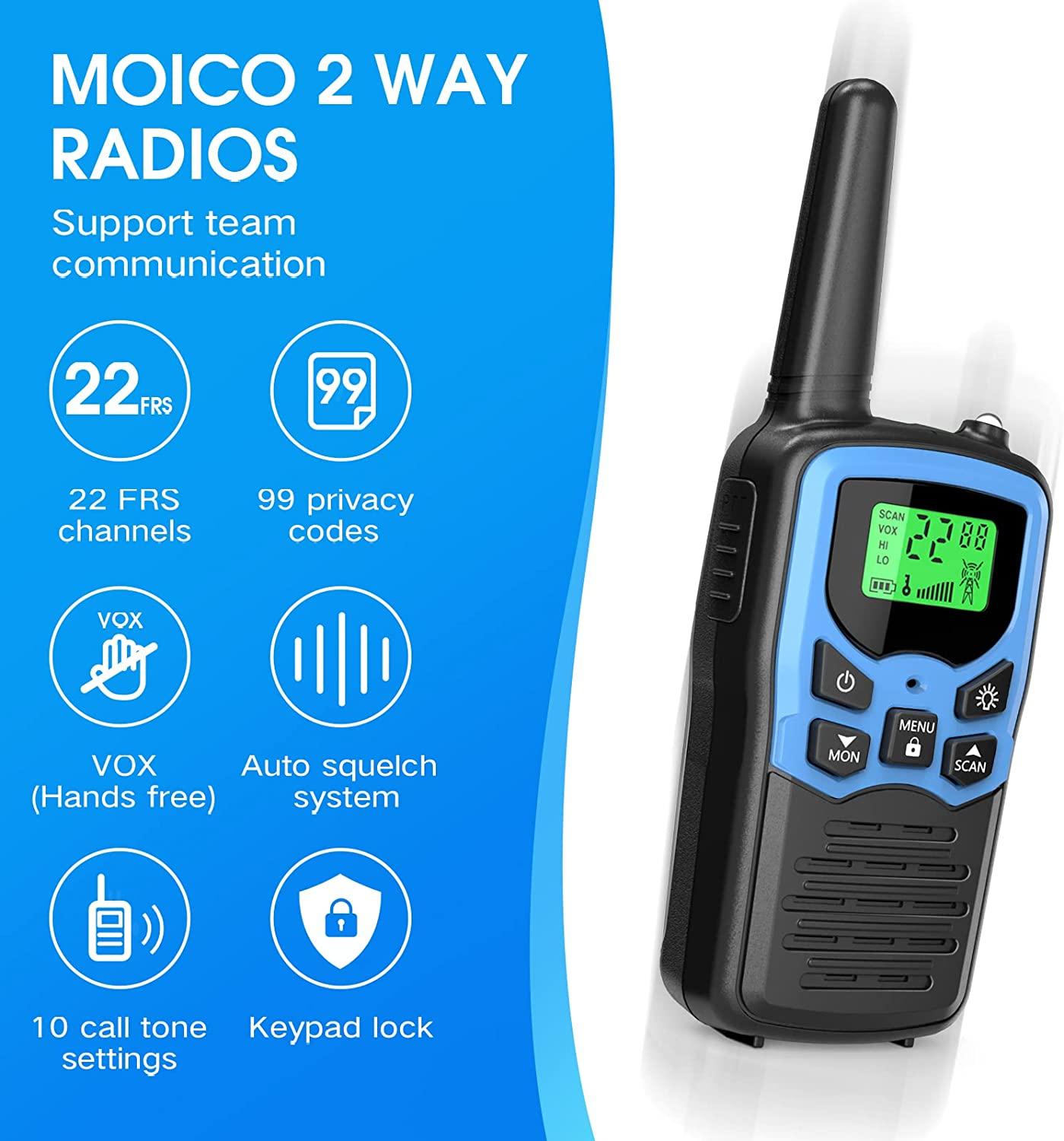 MOICO Long Range Walkie Talkies for Adults 2 Pack Blue TwoWay Radios