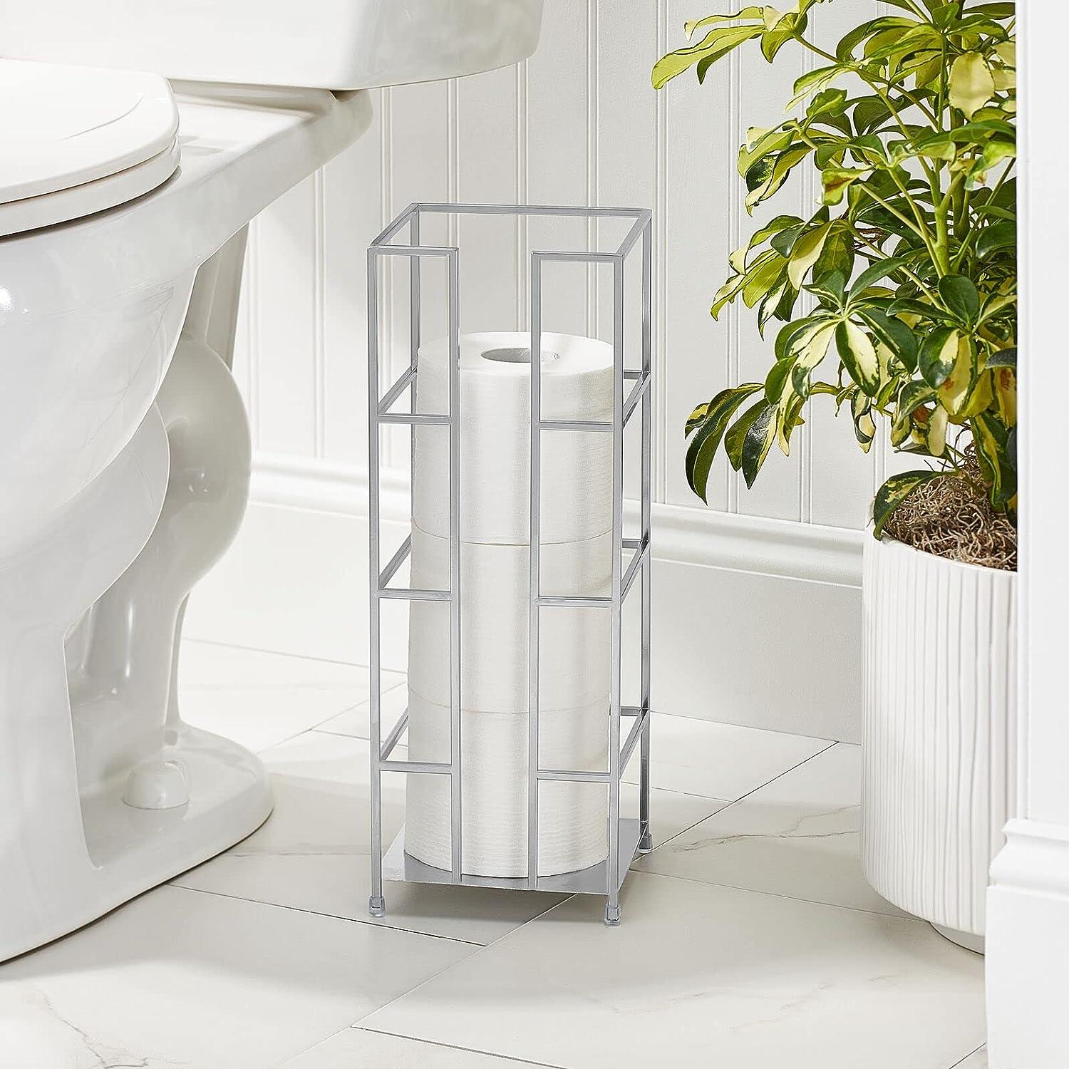 mDesign Chrome Toilet Paper Reserve Stand 3Jumbo Roll Storage