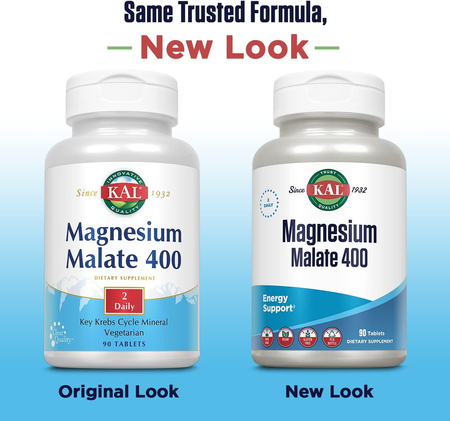 KAL Magnesium Malate 400mg - 90 Tablets for Muscle & Energy Support ...