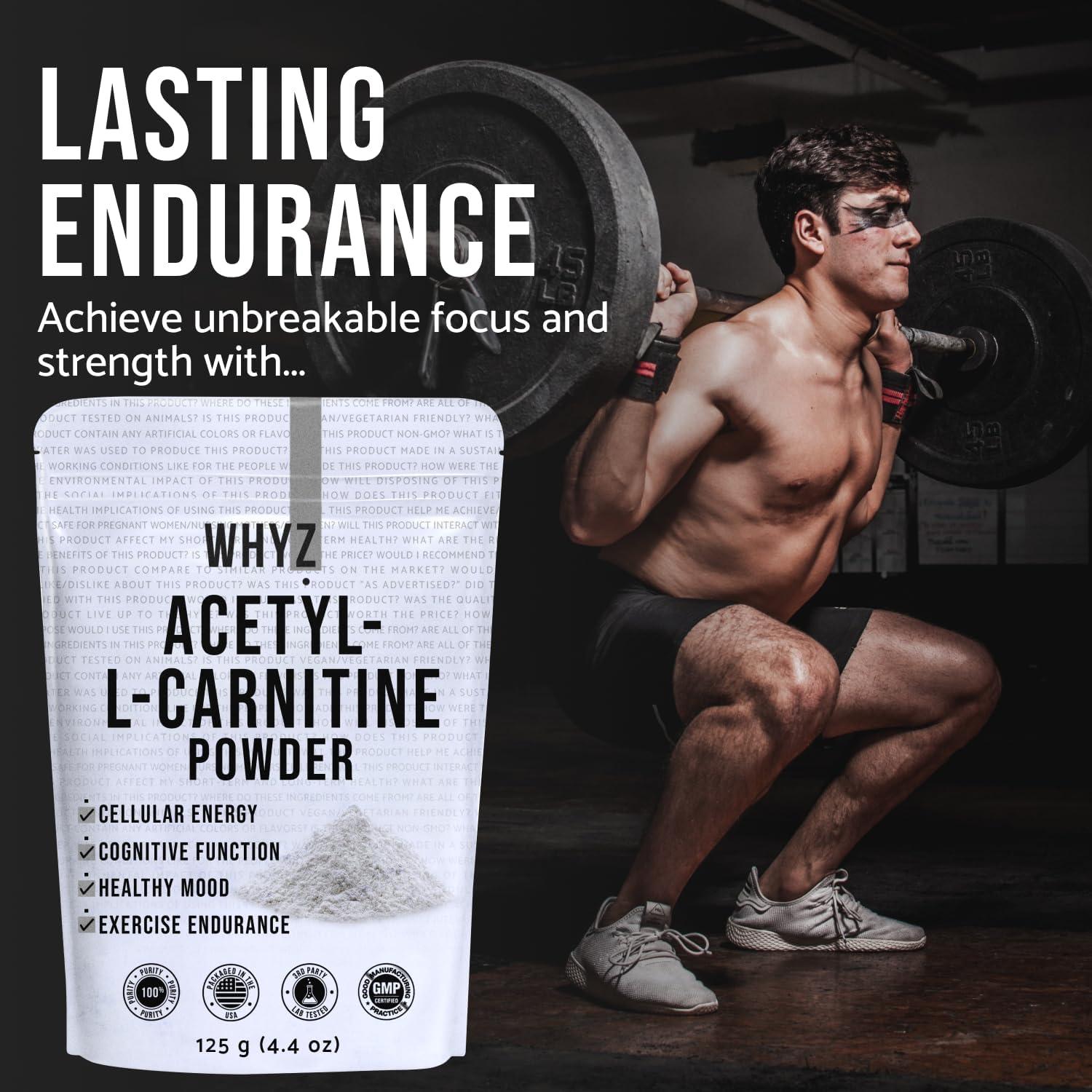 WHYZ Acetyl L-Carnitine Powder 125g | Pure ALCAR for Cognitive Support |  Cardiovascular Health & Stamina | 250 Servings | Buy Now with Express  International Delivery