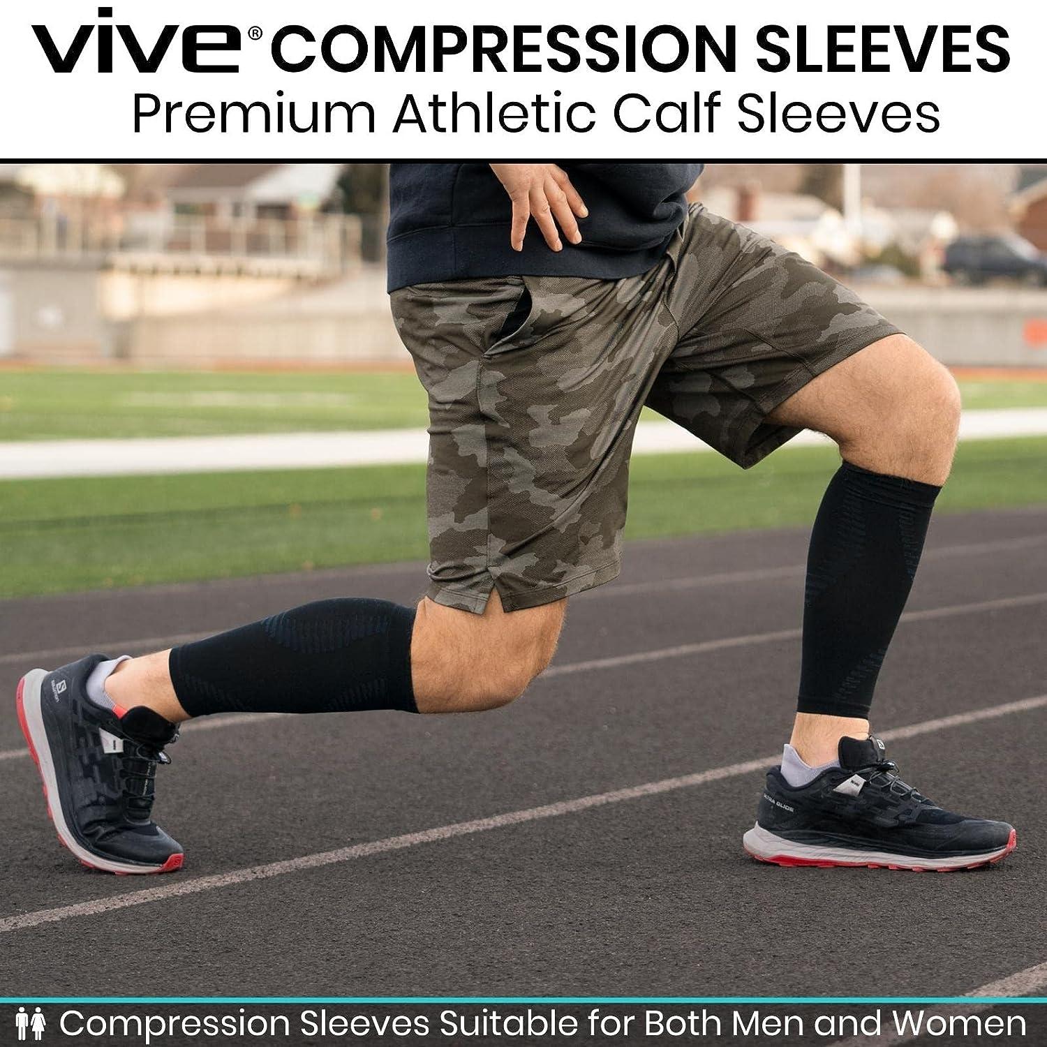 Vive Compression Calf Sleeves - Footless Socks for Running Cycling Sports  Fitness - Orthopedic Brace for Diabetics Arthritis Shin Splints Varicose  Veins Pain Relief Sprains (1 Pair - M) Medium