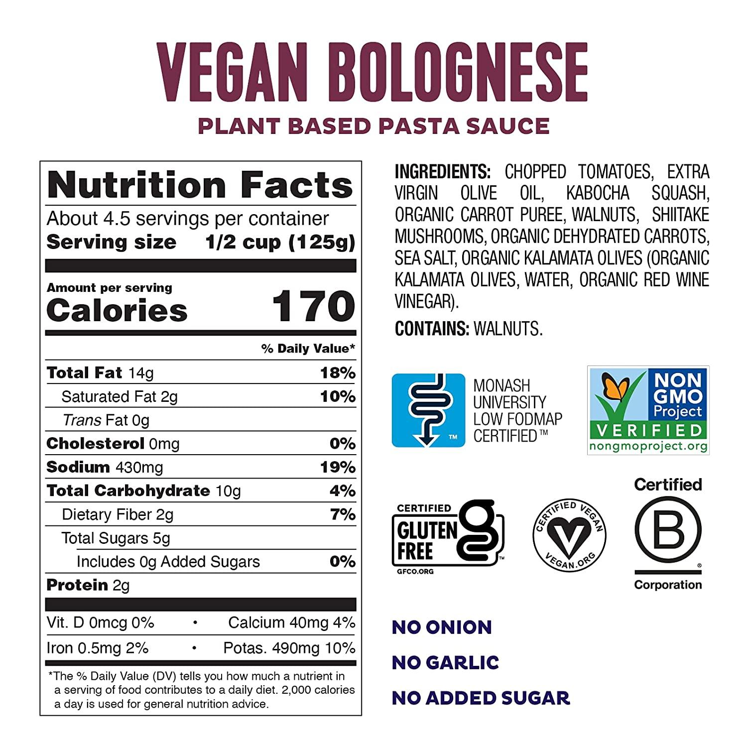 Fody Foods Pasta Sauce PlantBased Vegan Bolognese Sauce Low FODMAP