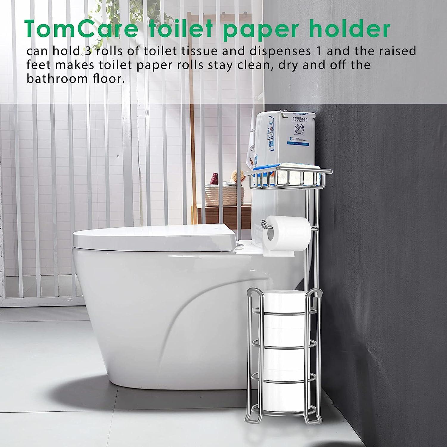 TomCare Toilet Paper Holder Upgraded Toilet Paper Stand with Raised Feet  Metal Bathroom Accessories Tissue Paper Dispenser Free Standing Toilet  Paper Roll with Storage Shelf Bathroom Storage Organizer Silver Grey