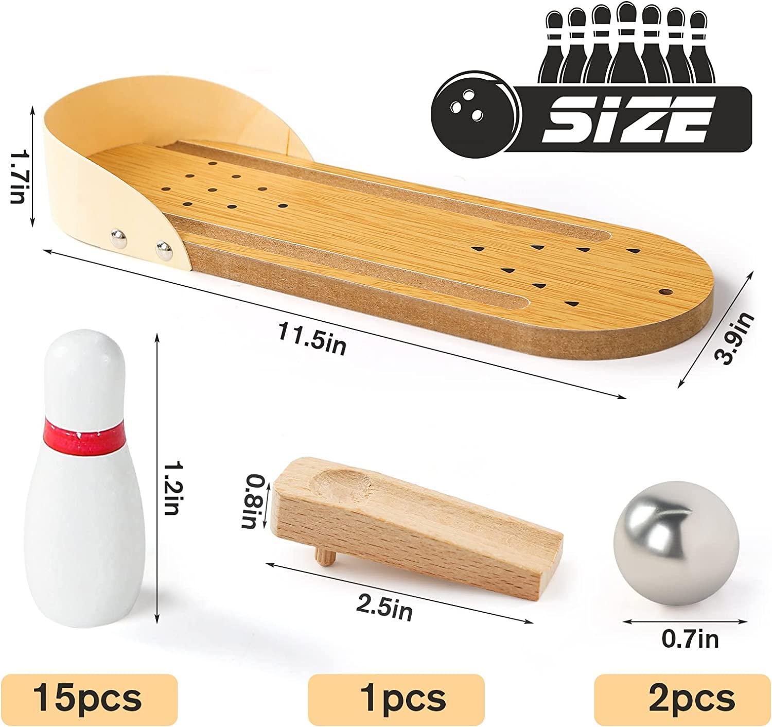 3 otters Mini Bowling Set, Wooden Tabletop Bowling Game Desk Toys